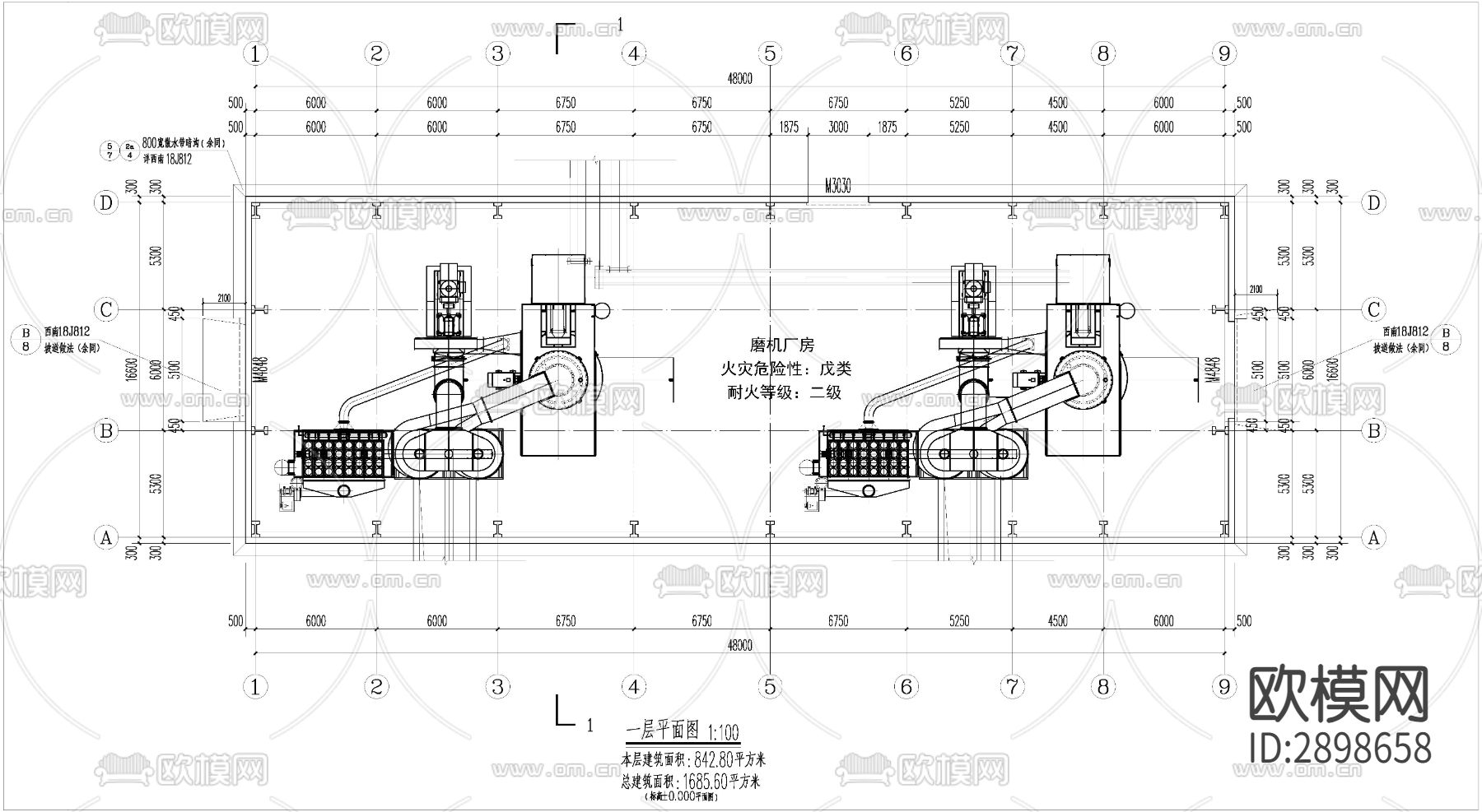 粉磨机厂房cad施工图
