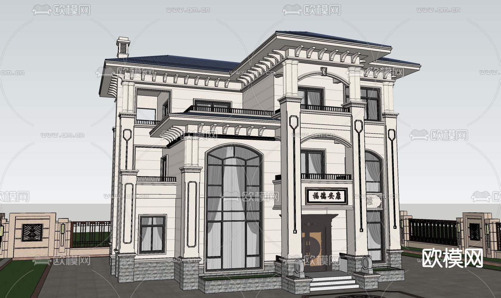 欧式独栋别墅su模型下载（渲染图1）