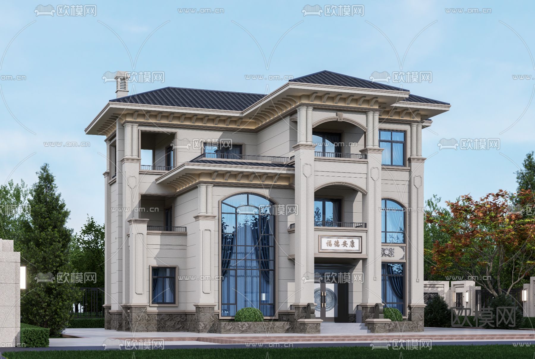 欧式独栋别墅su模型下载（渲染图2）