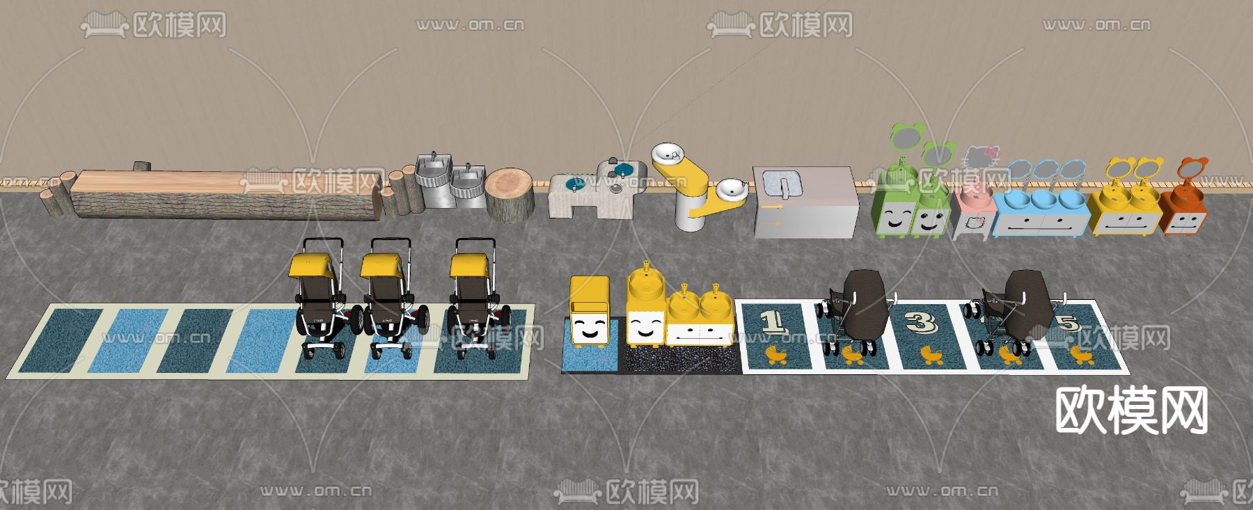 儿童用品 婴儿车 洗手池su模型下载（渲染图2）