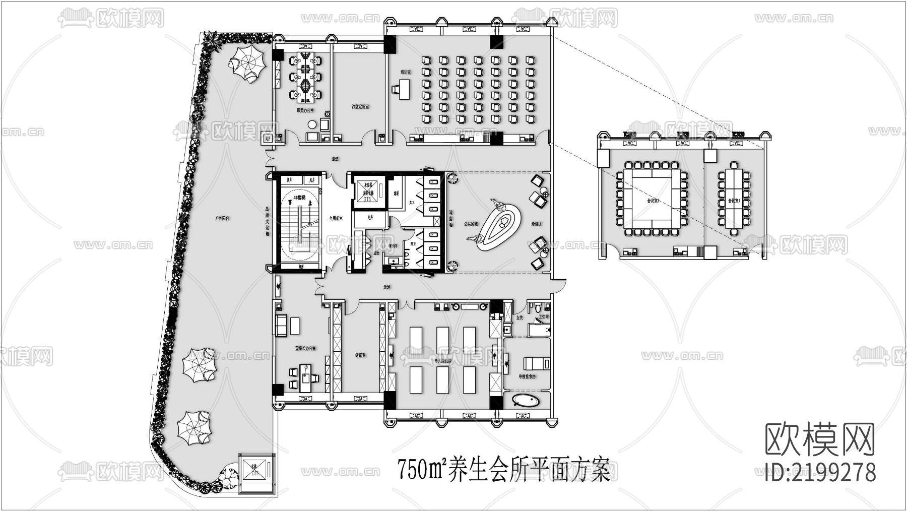 750㎡现代新中式风格养生会所cad施工图下载（渲染图2）