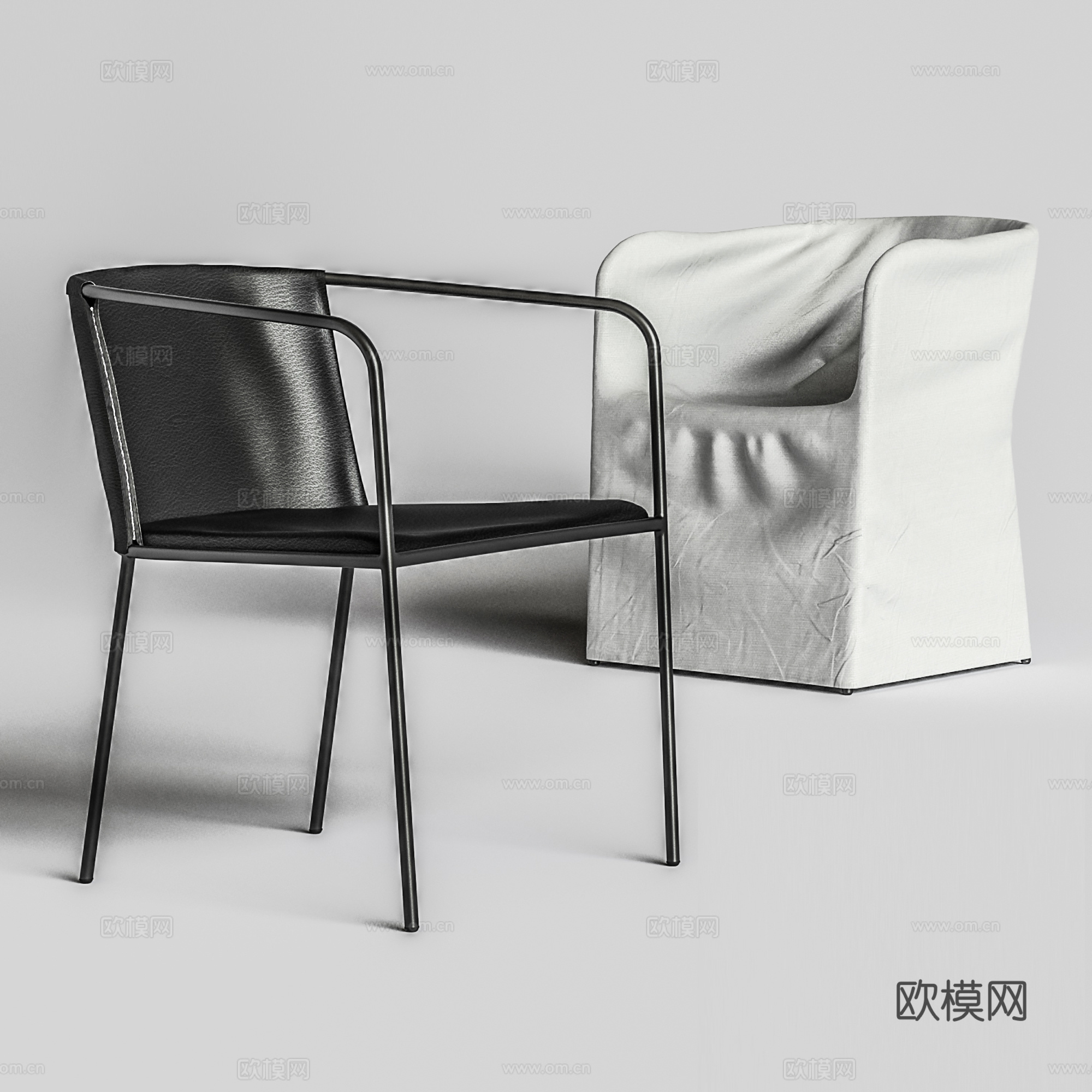 现代休闲椅  简易单椅  餐椅铁艺休闲椅 布椅su模型