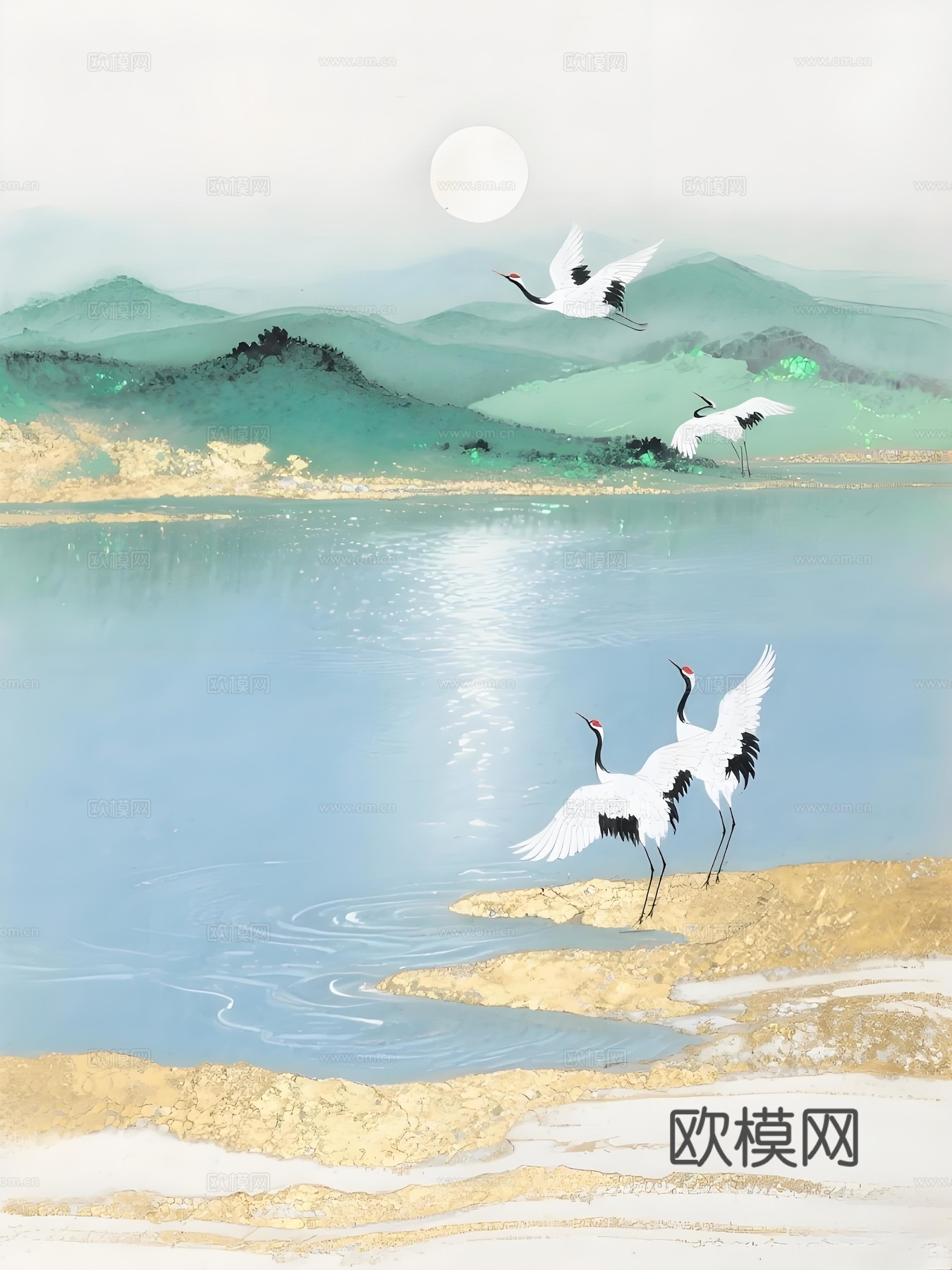 仙鹤挂画画芯