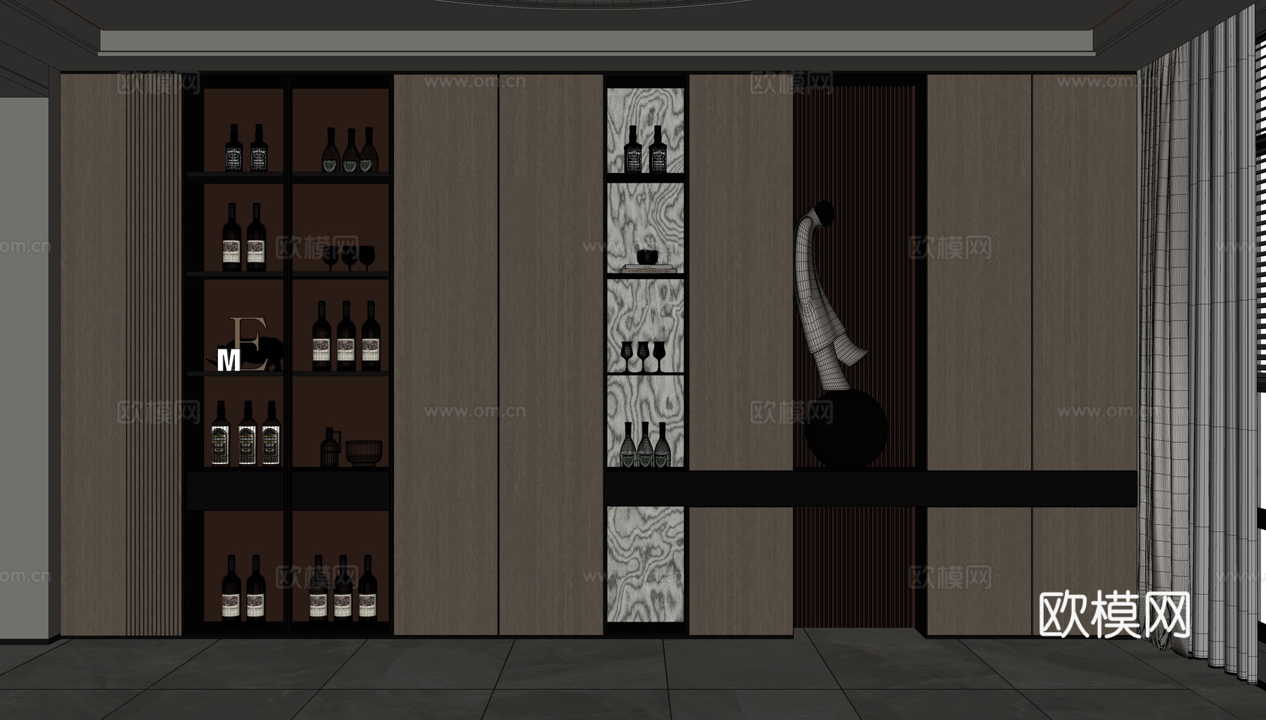 现代意式酒柜 餐边柜su模型