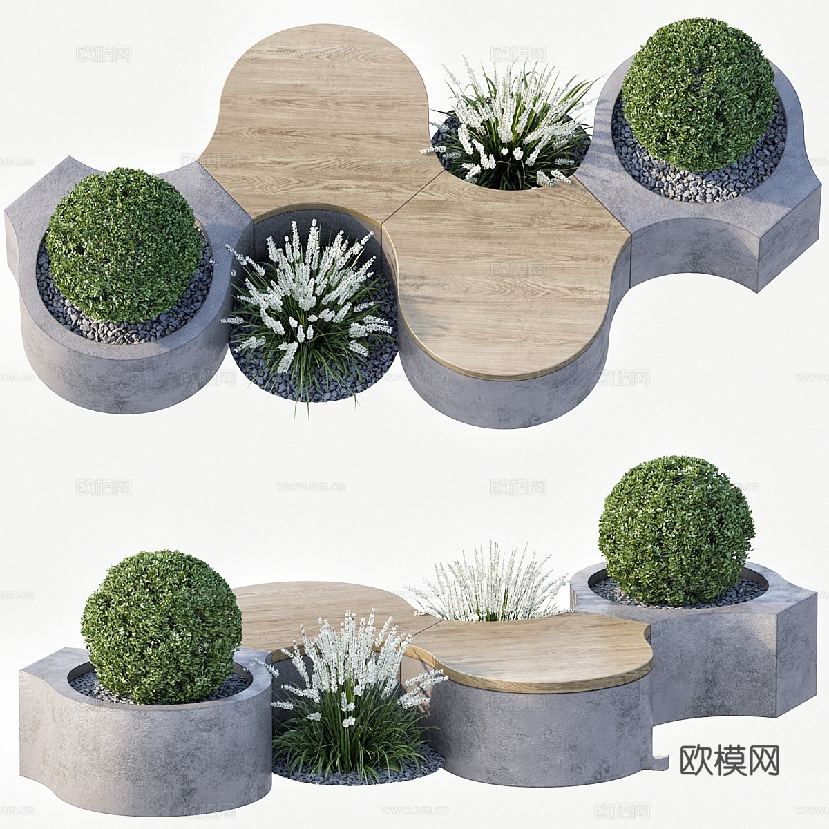 带植物长凳 - 都市家具 023d模型