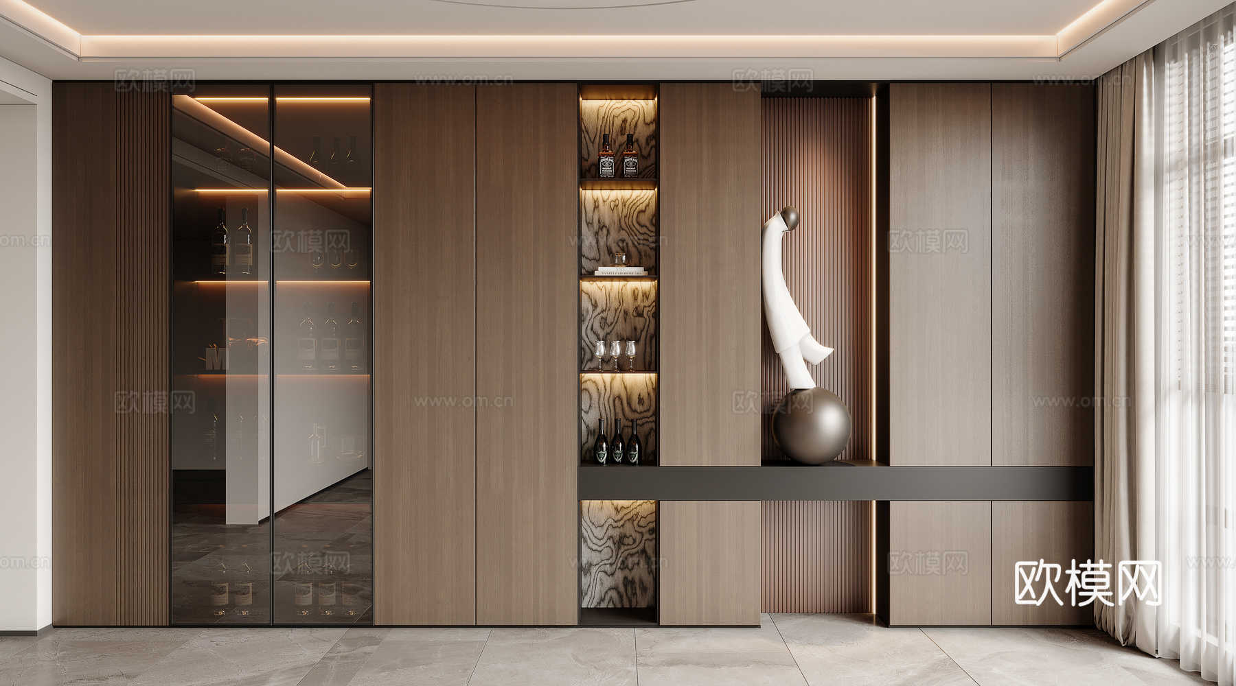 现代意式酒柜 餐边柜su模型