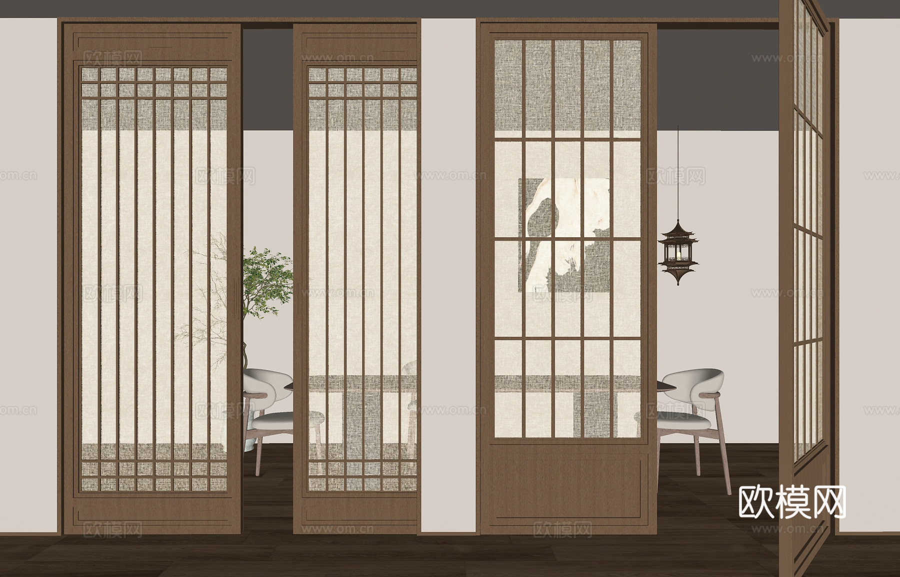 宋式推拉门 宋式双开门 宋式移门 屏风门su模型