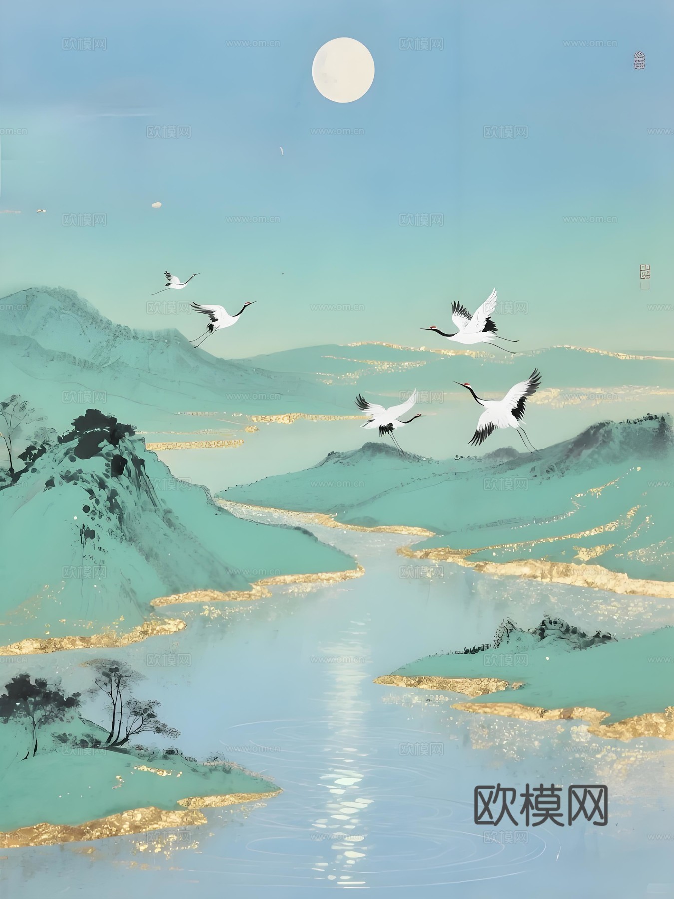 仙鹤挂画画芯