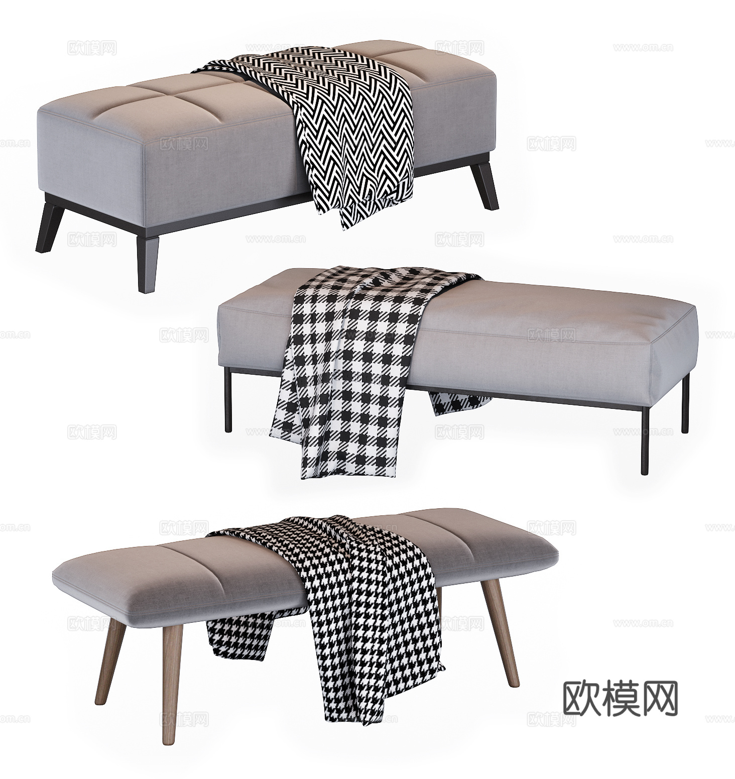 现代床尾凳组合3d模型下载