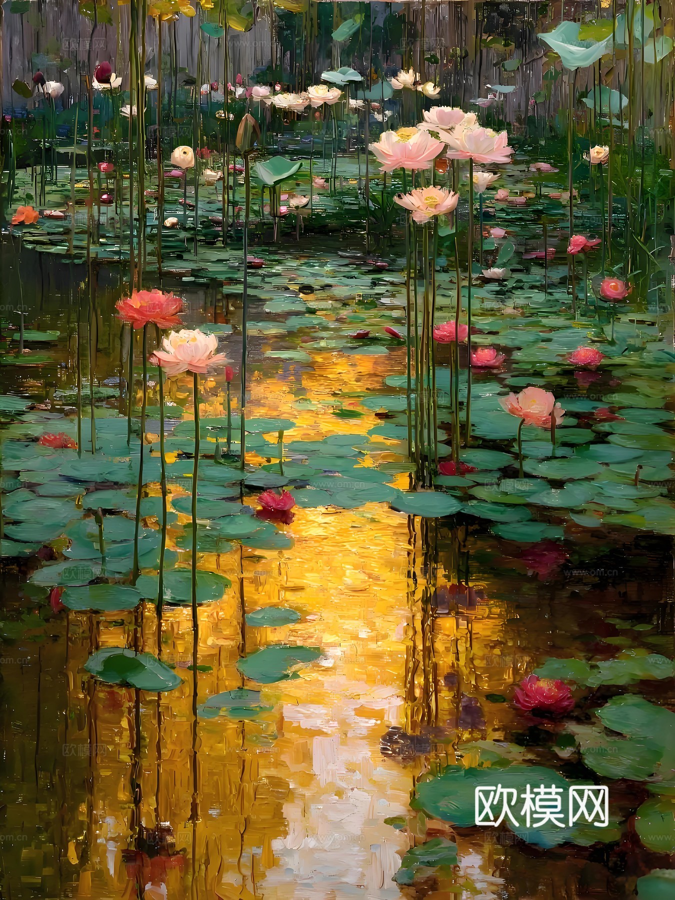 荷花画芯挂画