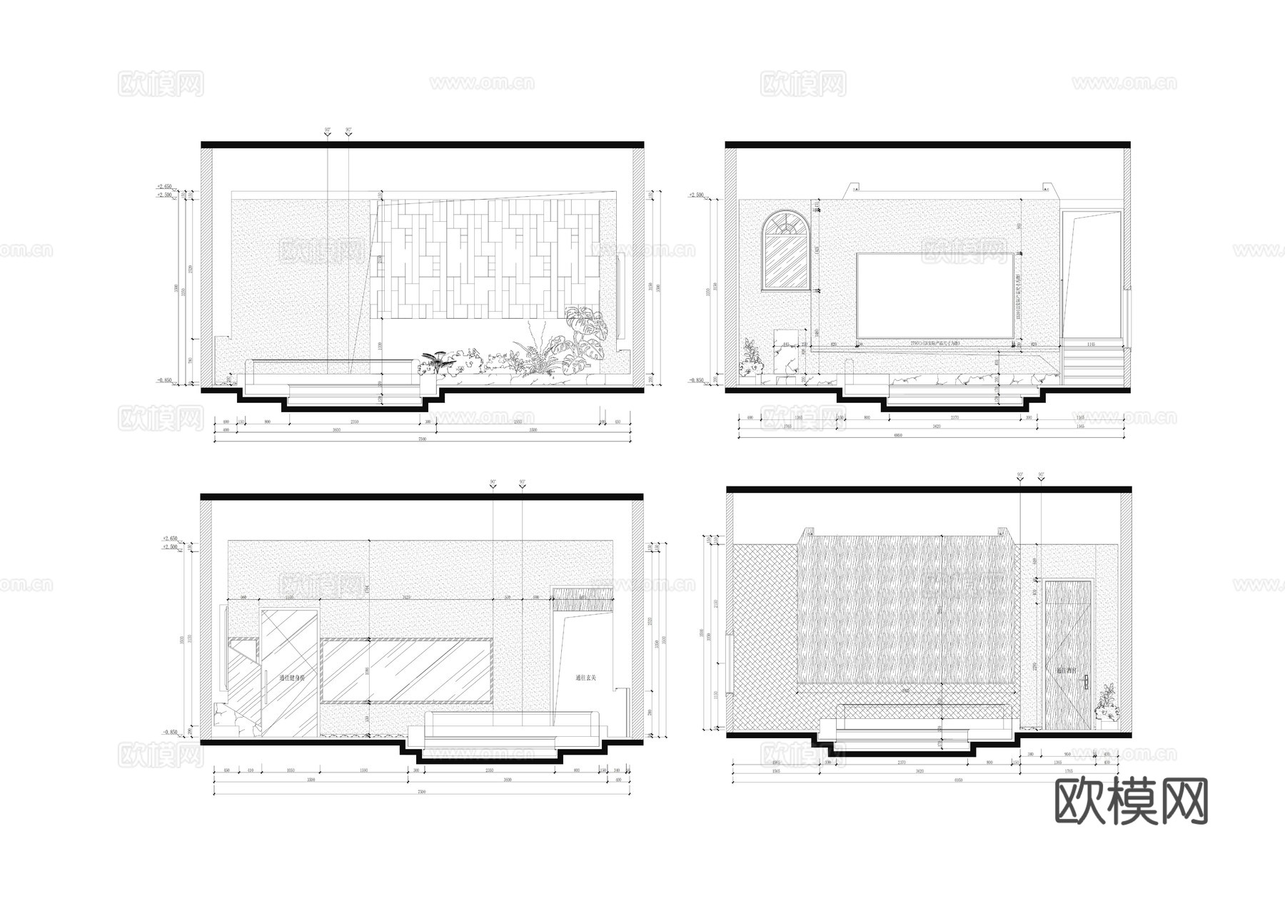 新中式建筑 庭院 室内家装 平面图 立面图 节点详图 设计说cad施工图