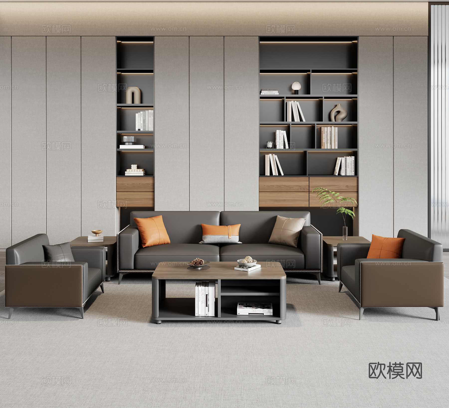 现代办公室 沙发茶几组合 办公沙发茶几组合 接待沙发3d模型