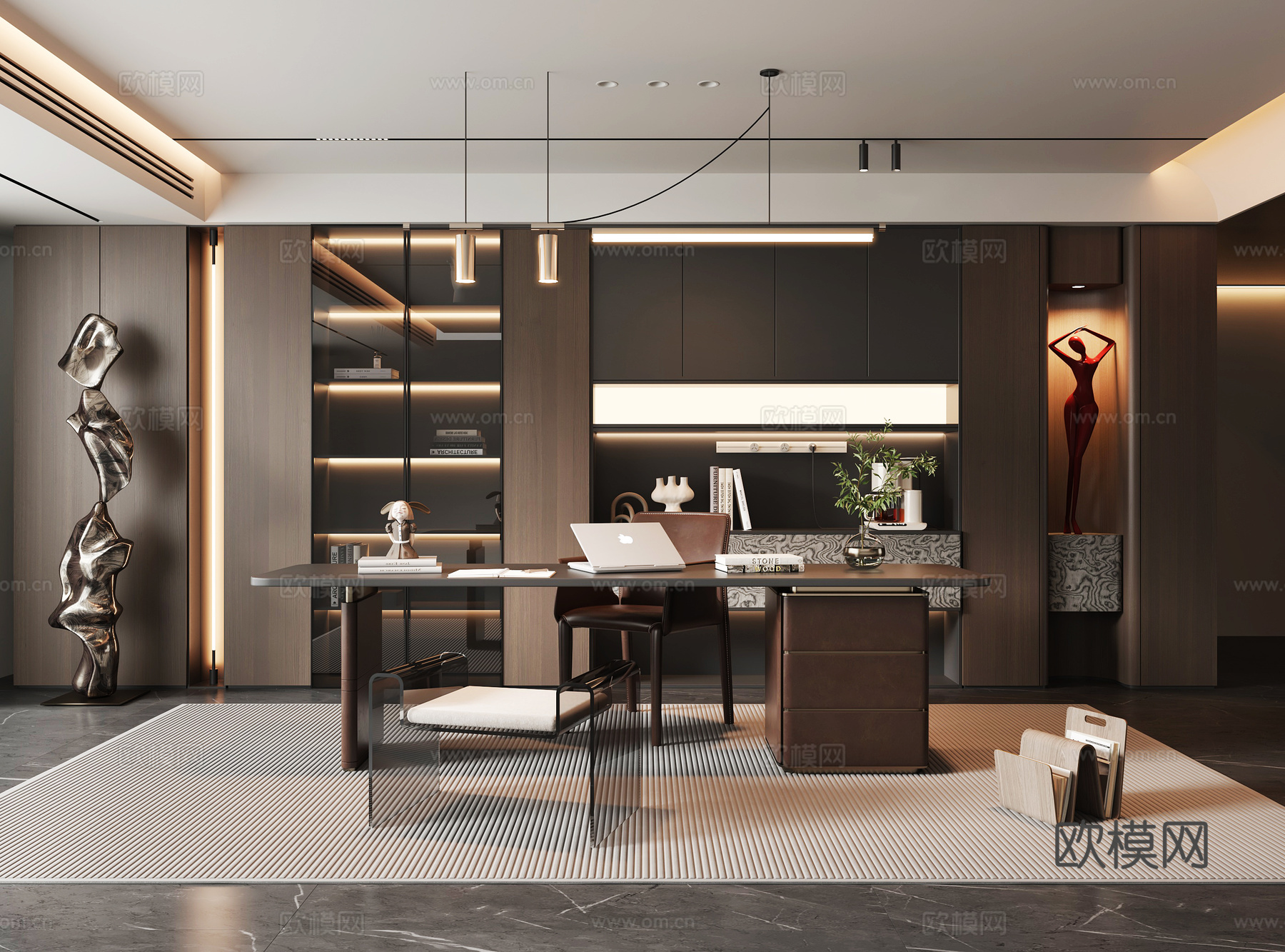 现代书房3d模型下载