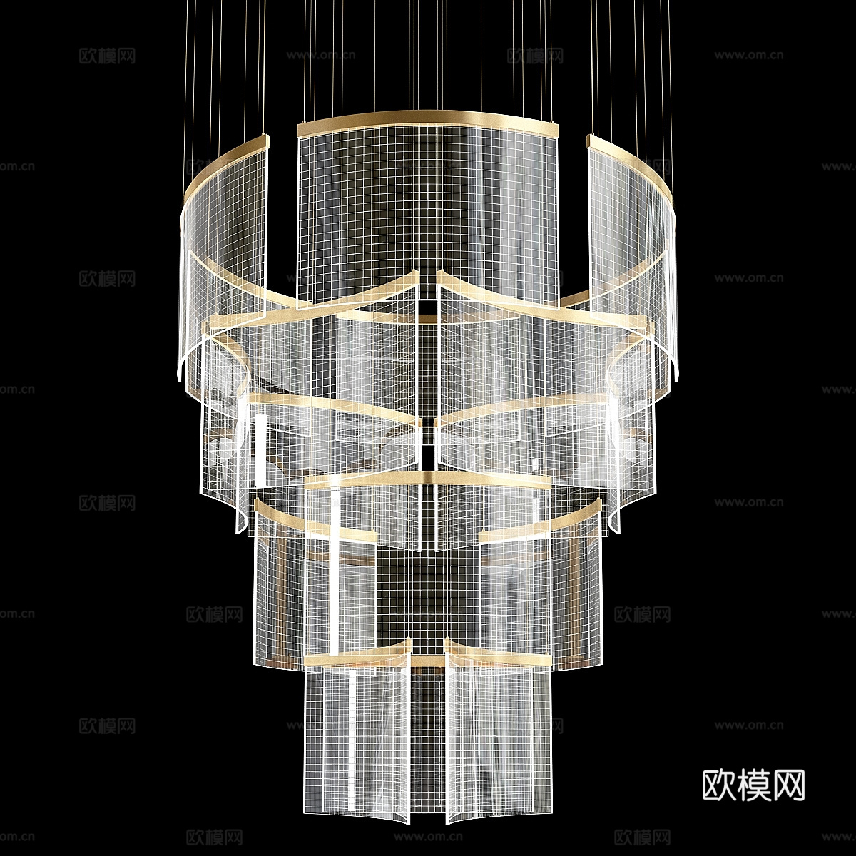 现代轻奢圆形水晶玻璃装饰吊灯3d模型
