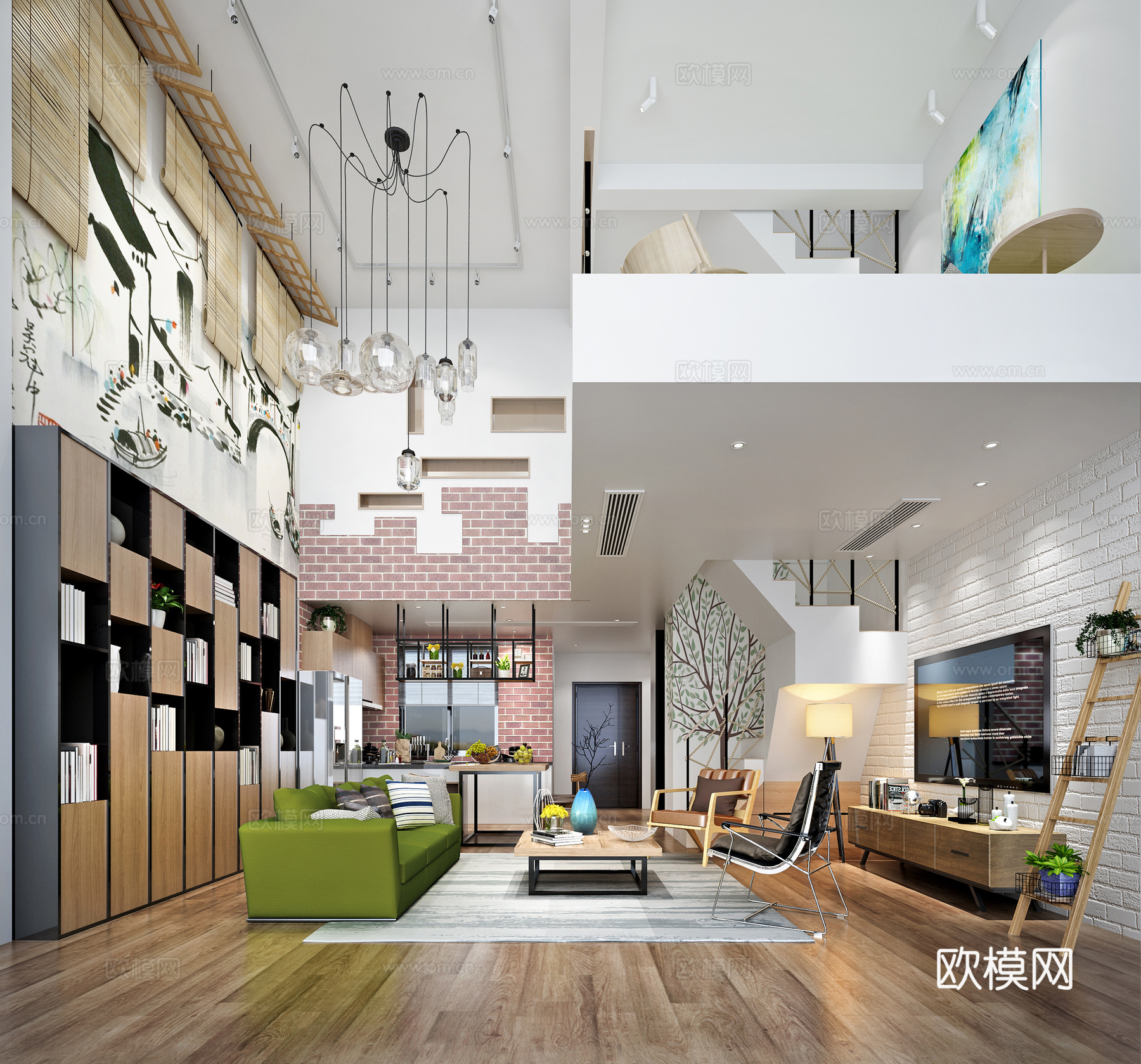 北欧现代客餐厅 沙发茶几 餐桌椅 背景墙 陈设 装饰画3d模型