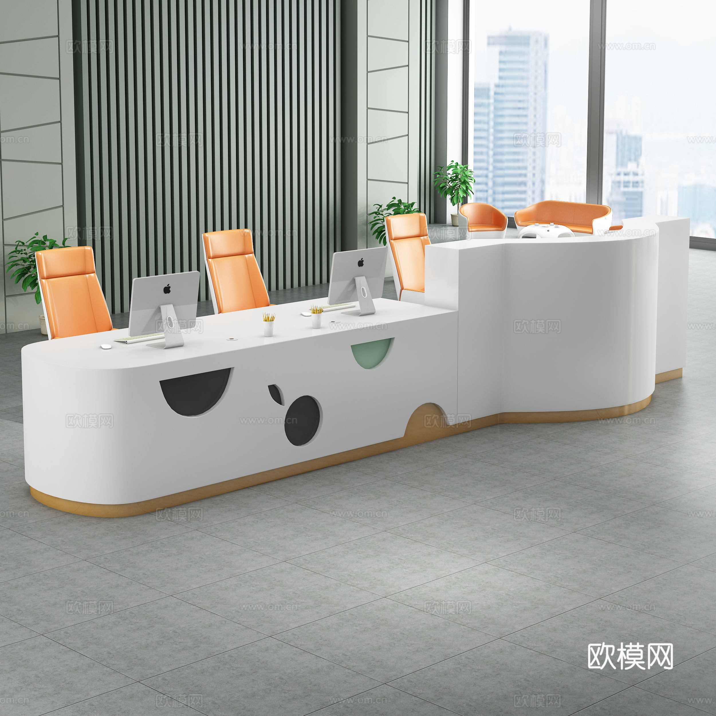 现代办公空间 招待室 烤漆白色接待前台 登记台 咨询台3d模型下载