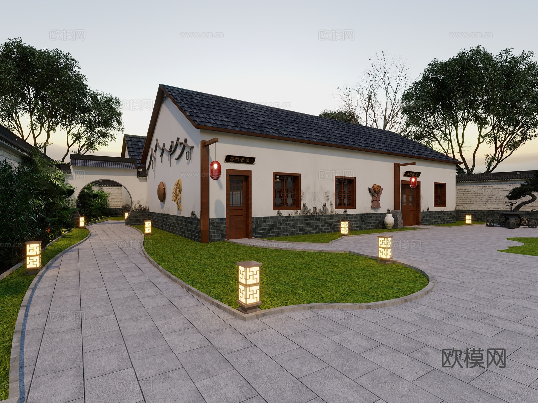 中式庭院中式私塾建筑3d模型下载（渲染图1）