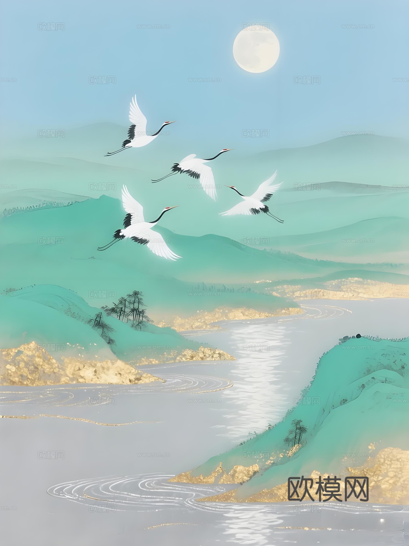 仙鹤挂画画芯