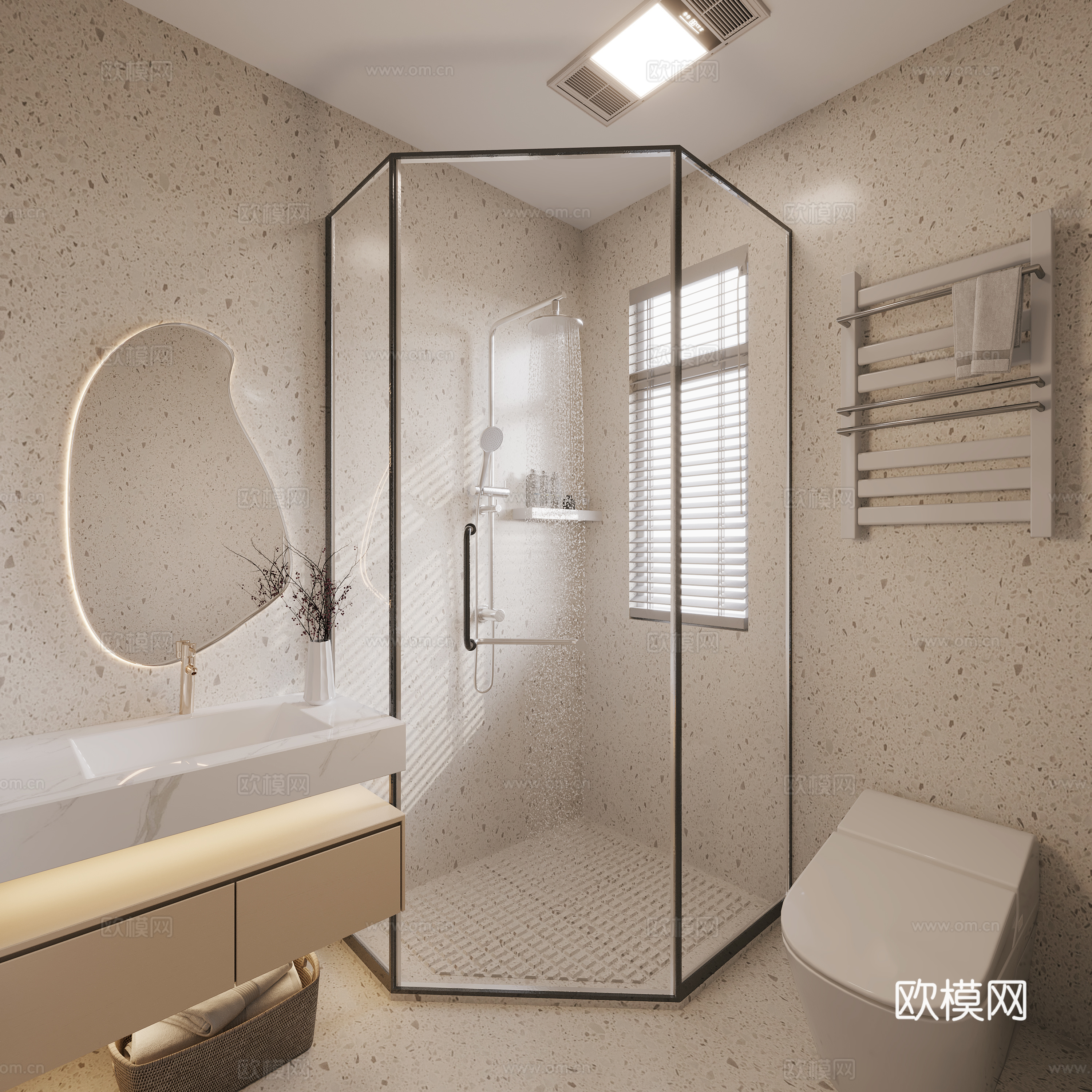 奶油风卫生间3d模型
