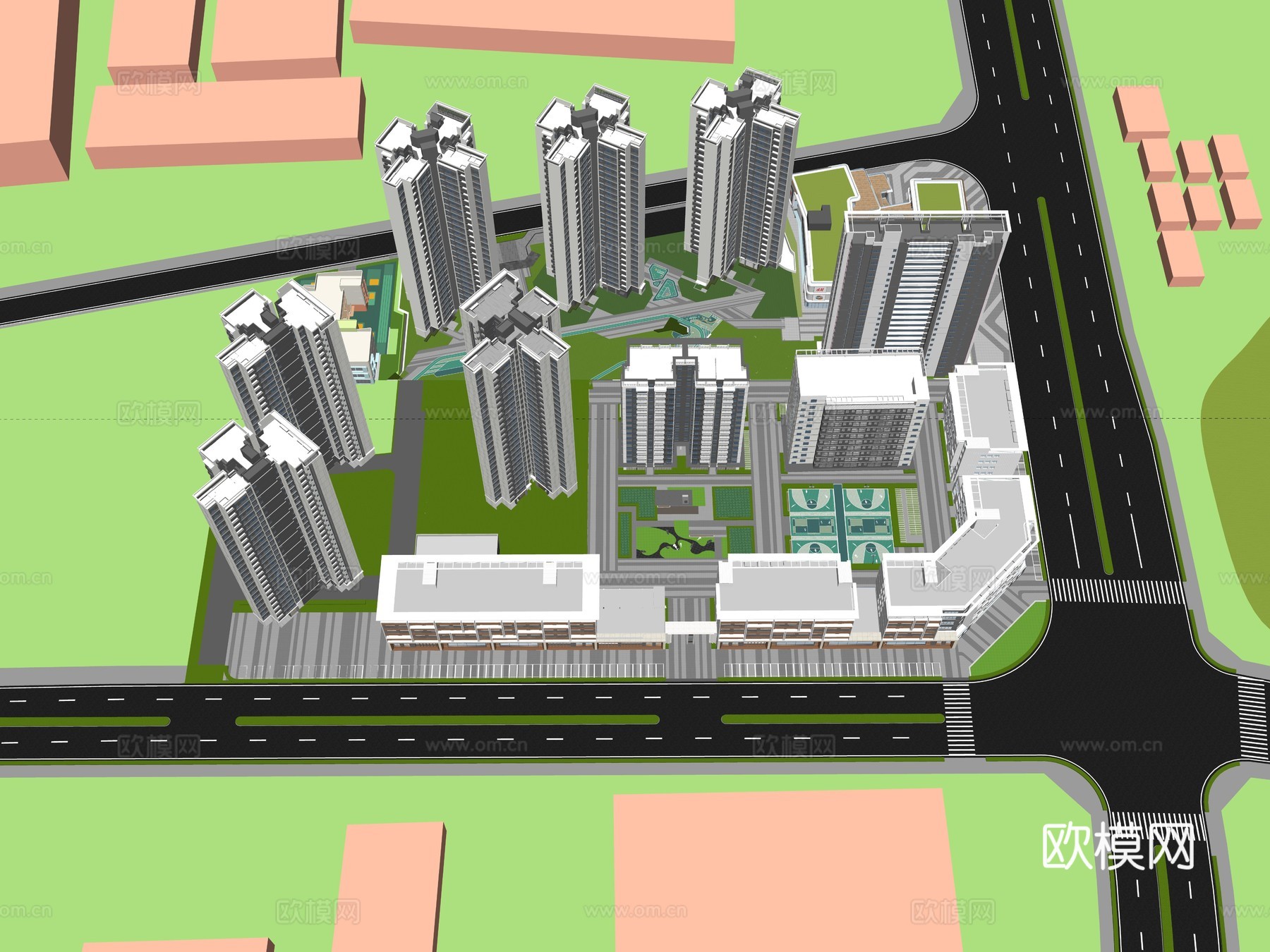 现代风格工业园区住宅景观su模型