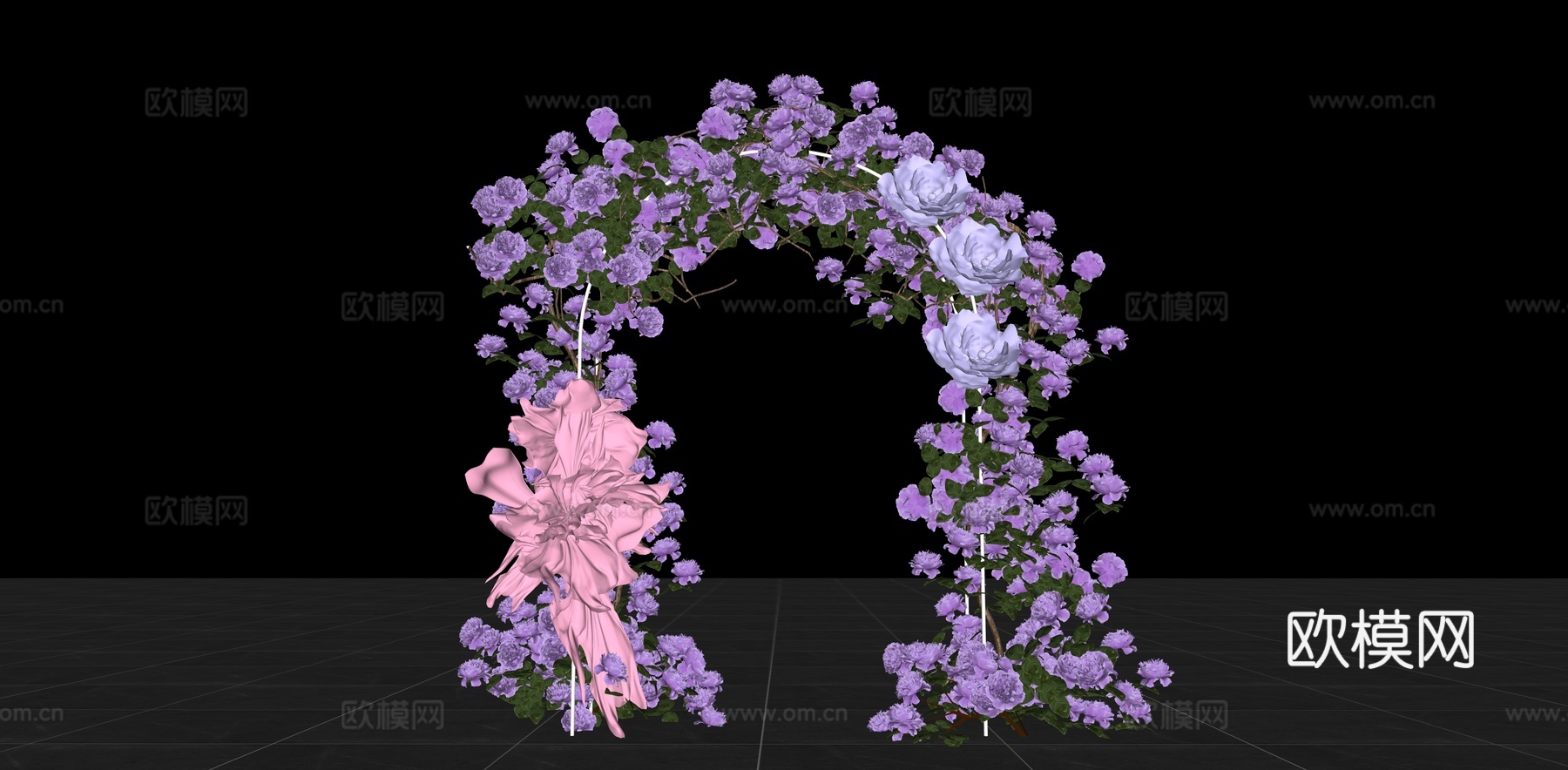 现代 拱门 玫瑰婚礼美陈 婚庆婚礼花艺 花卉 花艺架 花拱门su模型