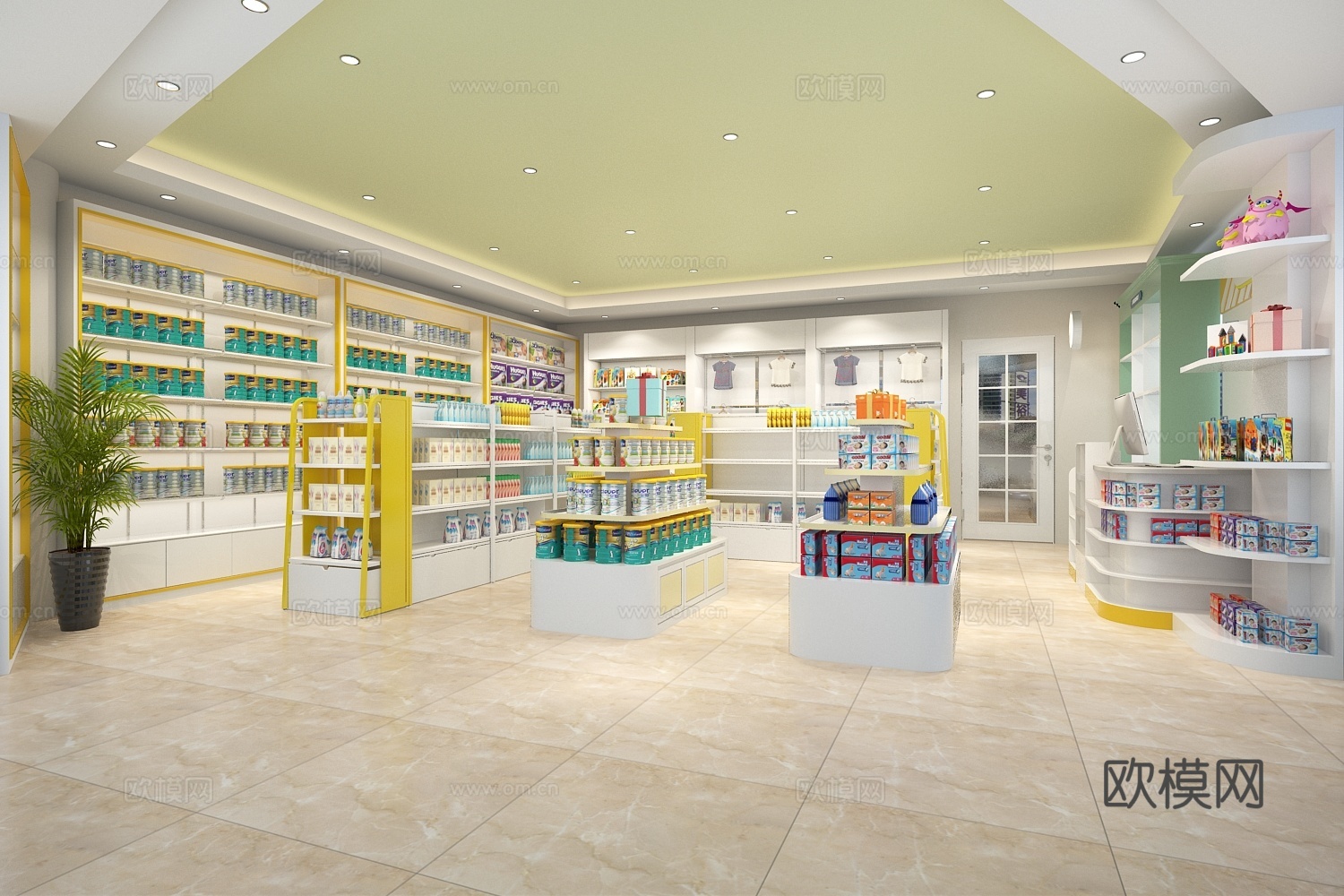 现代孕婴用品店 奶粉店 母婴店 孕婴货架收银台3d模型