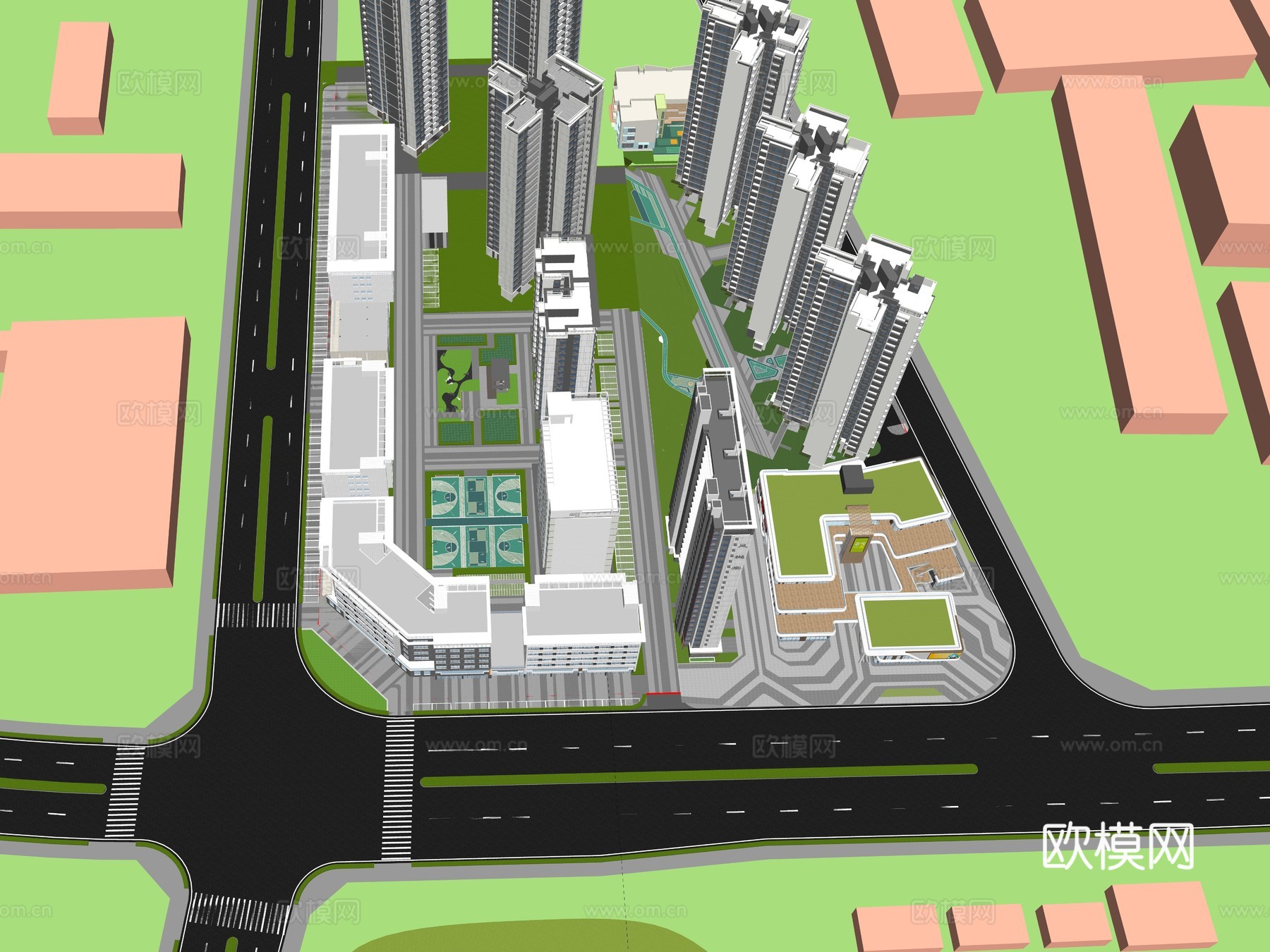 现代风格工业园区住宅景观su模型