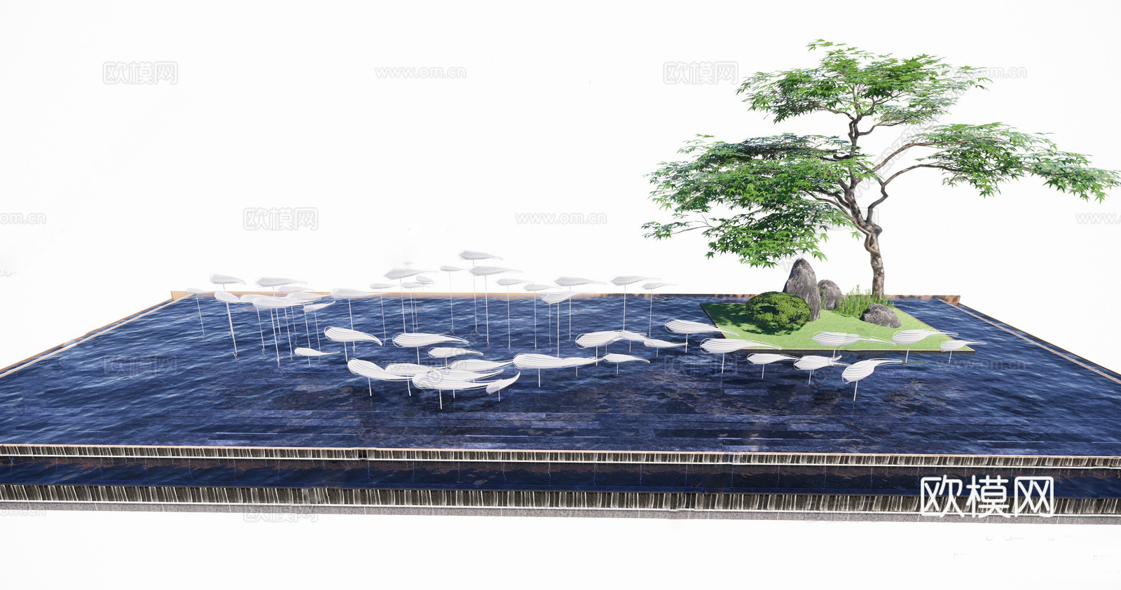 新中式水景 雕塑小品su模型