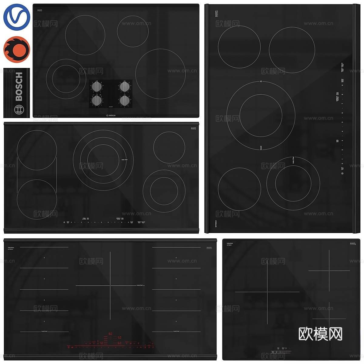 博世感应式电炉套装013d模型