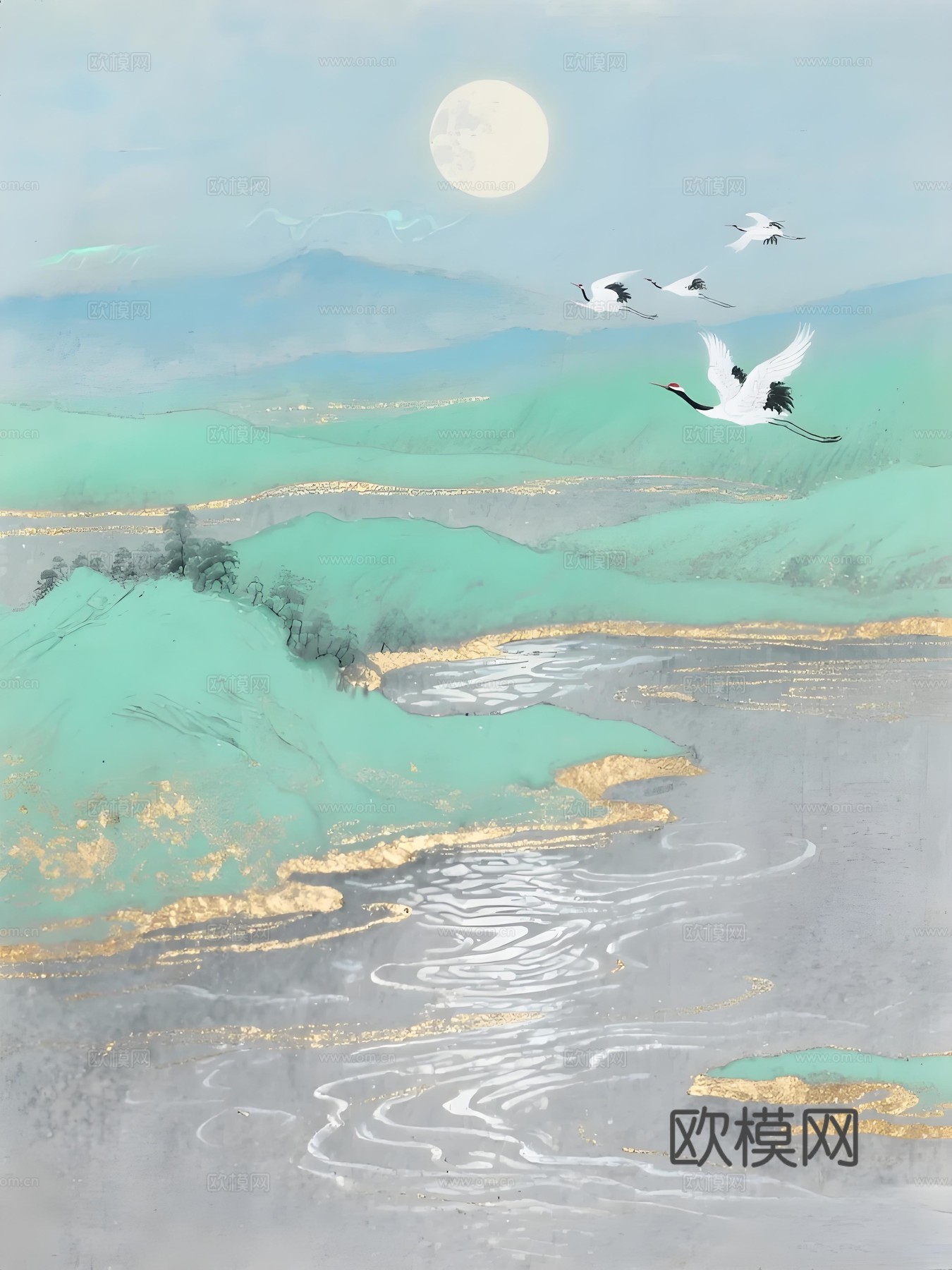 仙鹤挂画画芯