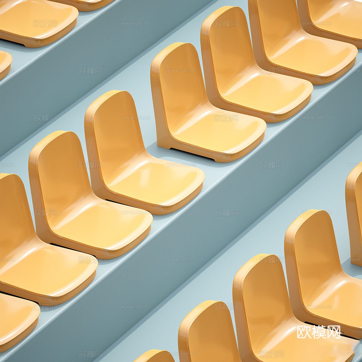 现代看台椅 塑料椅3d模型下载（渲染图5）