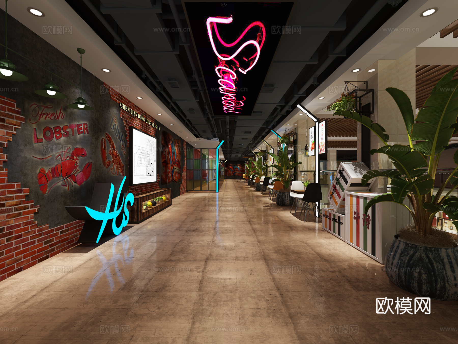 工业风格特色商场走廊3d模型