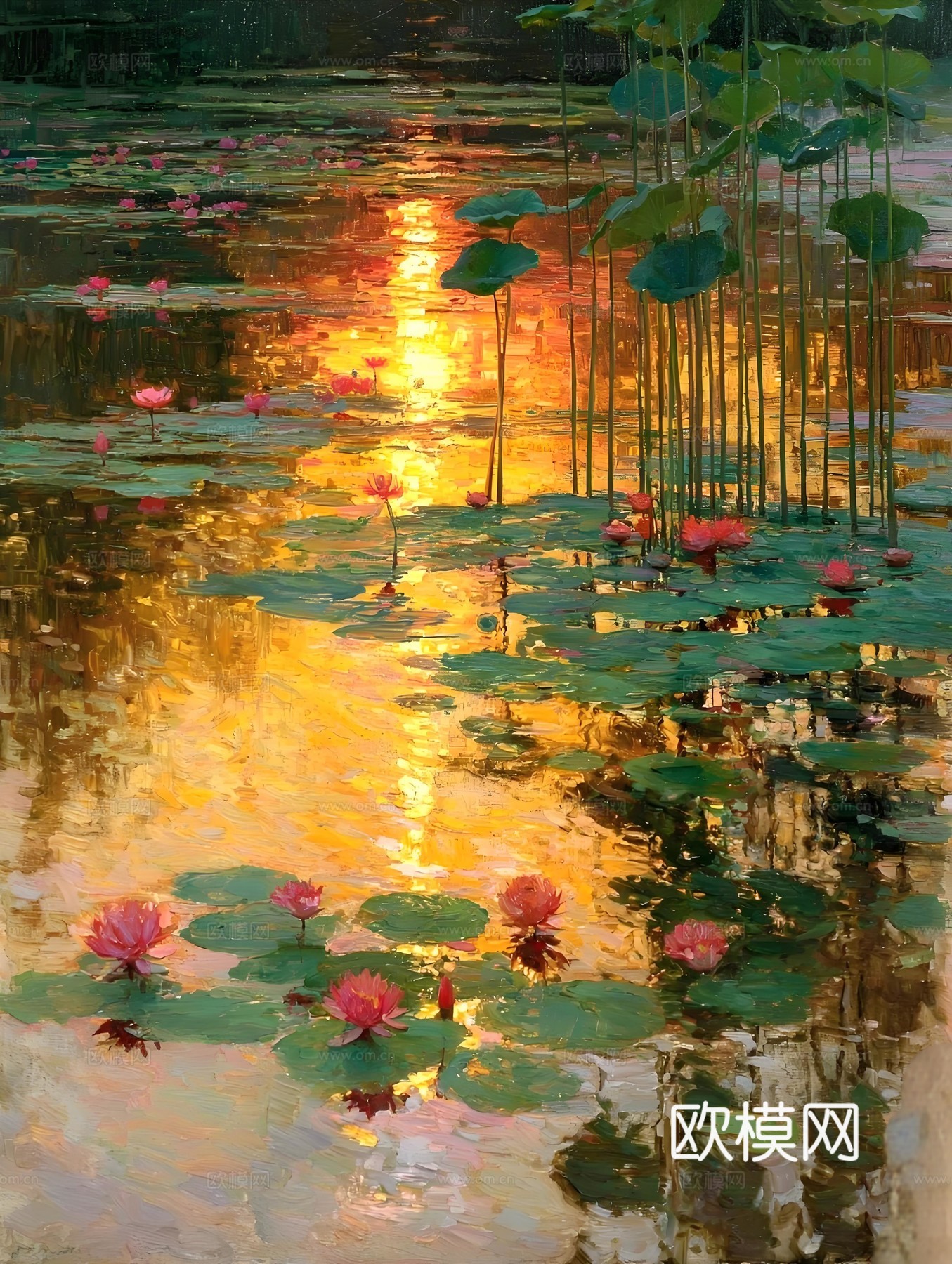 荷花画芯挂画