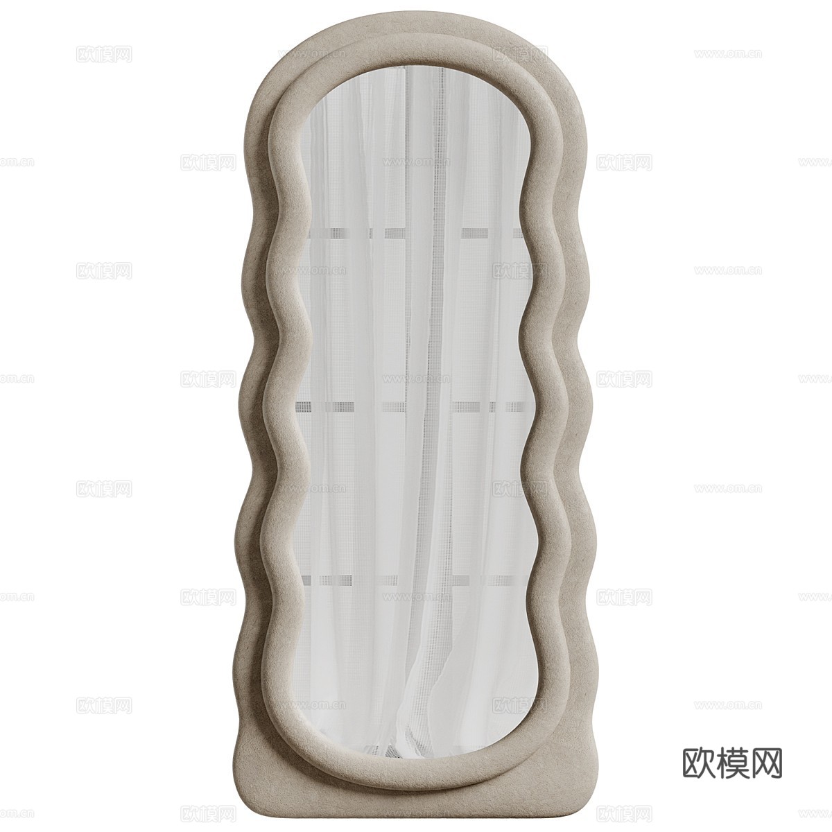 现代侘寂奶油风装饰镜子3d模型下载（渲染图1）