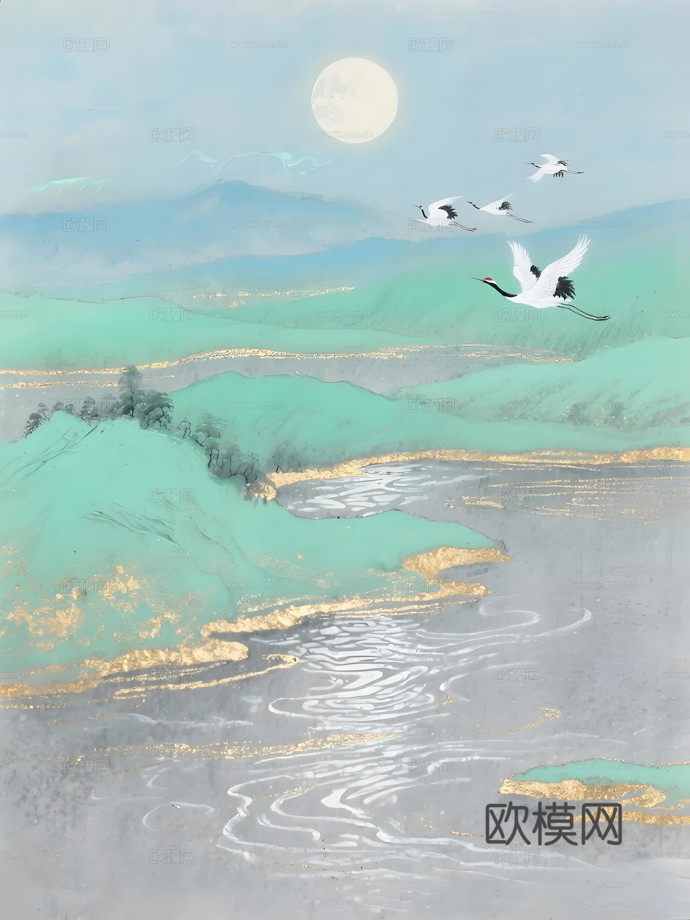 仙鹤挂画画芯