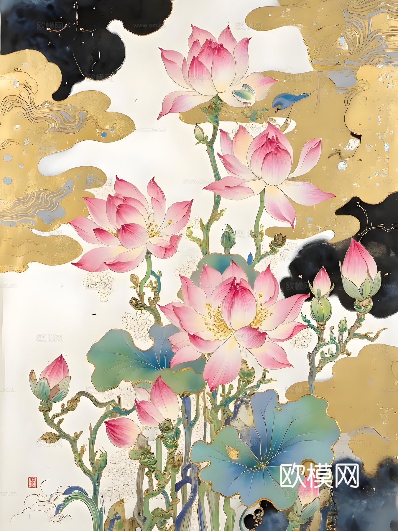 荷花画芯挂画
