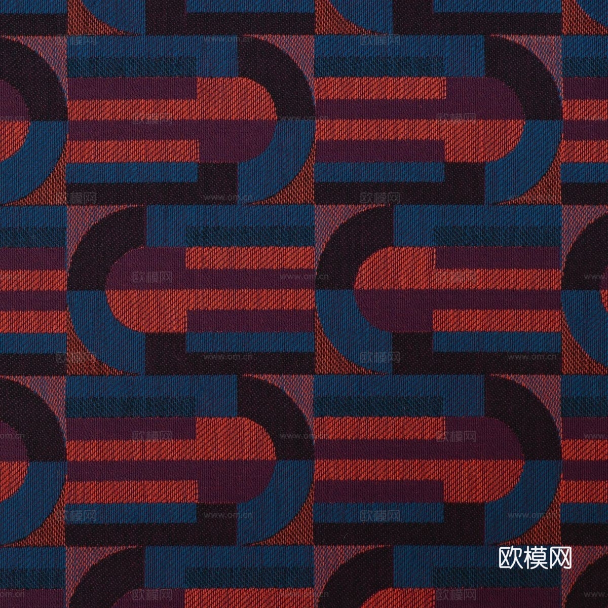 蓝橘色格子亚麻布
