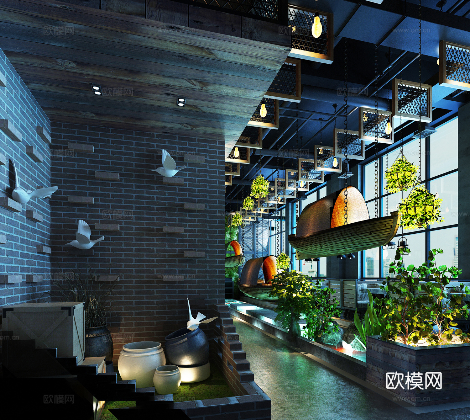 工业风主题餐厅3d模型