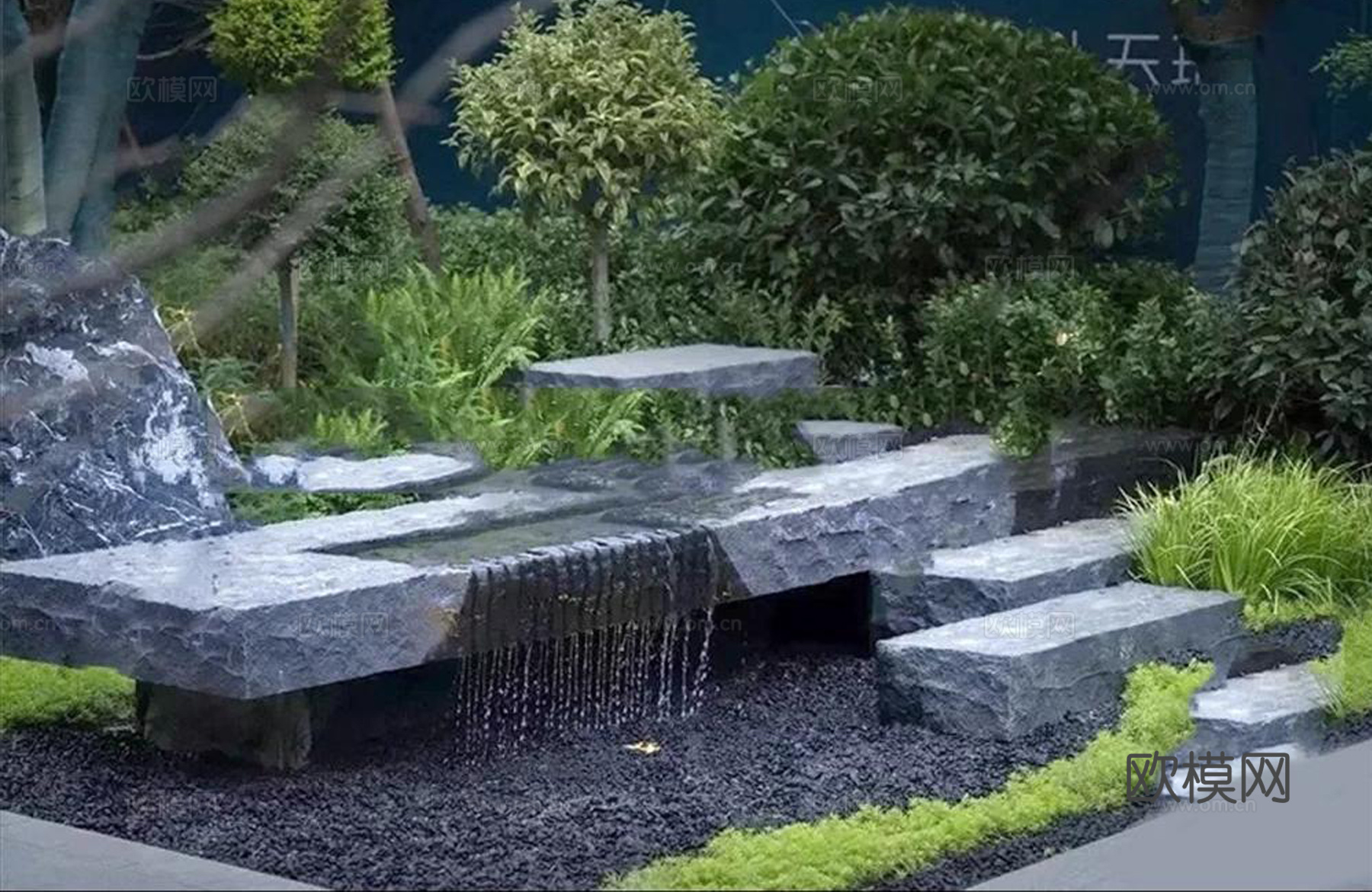 现代石头景观  现代石头 水景 石头 景观石su模型