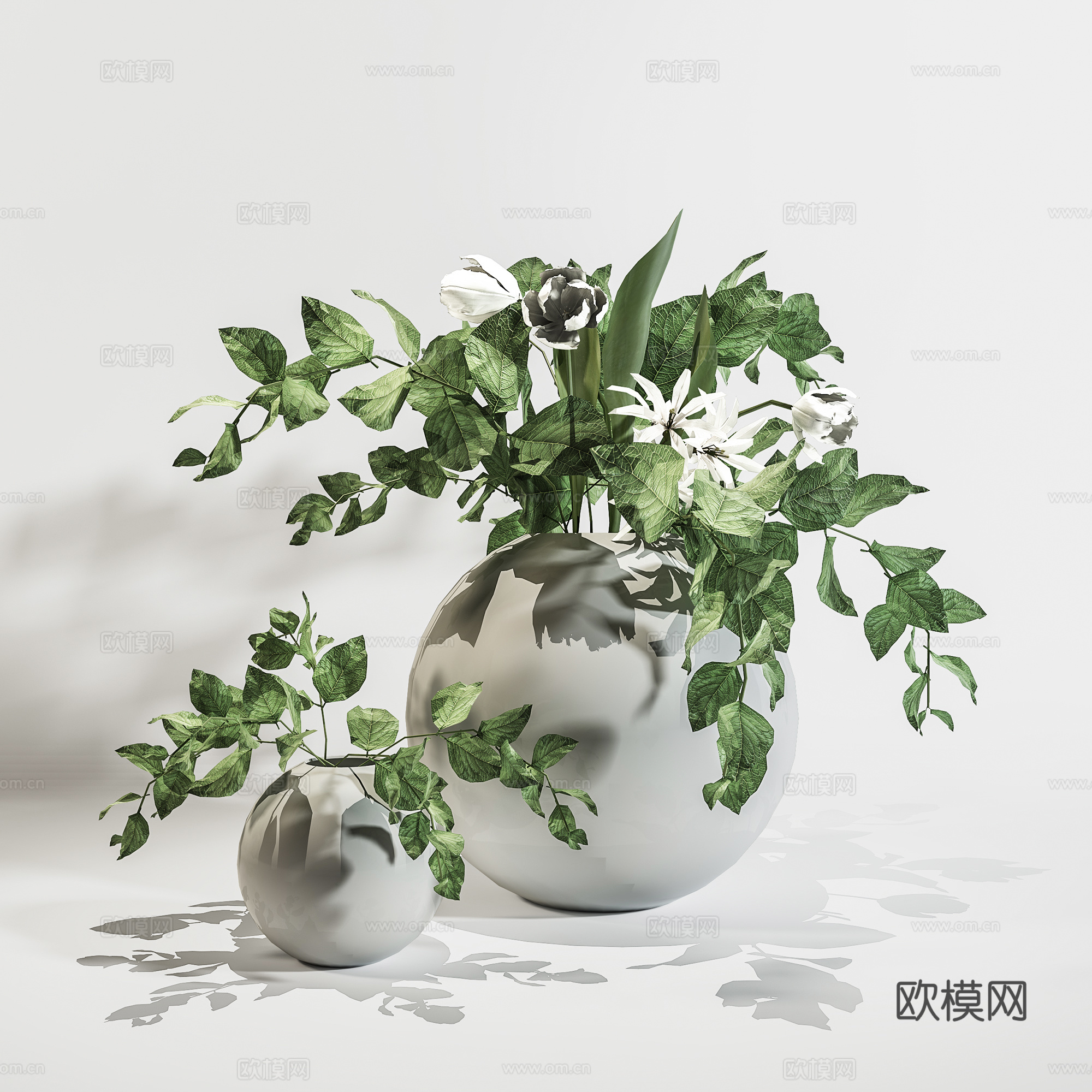 现代植物摆件  花瓶花卉 插花花瓶su模型