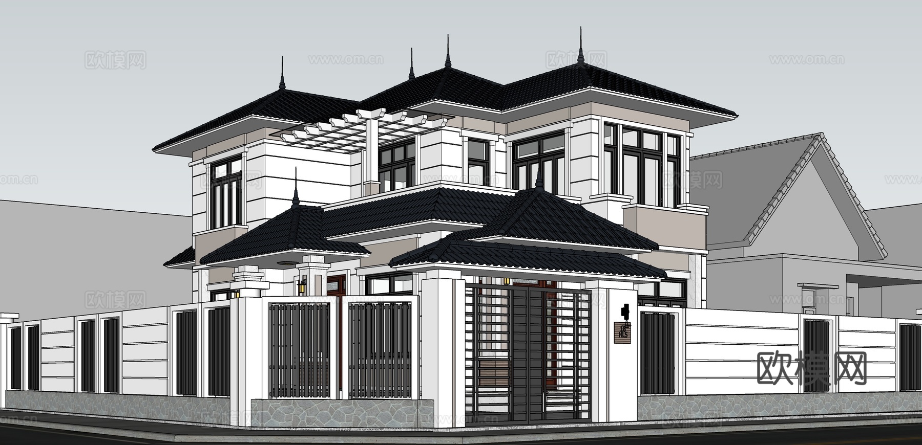 现代别墅建筑外观 农村自建房su模型