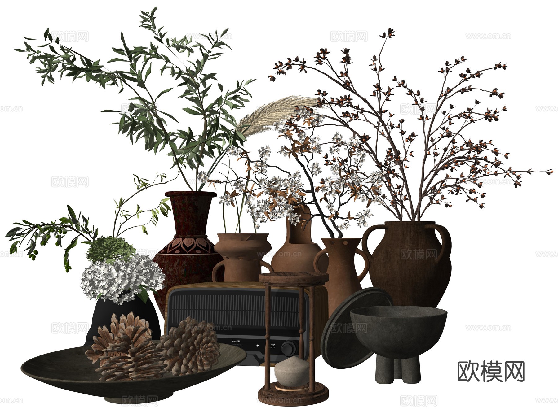 中古风植物陶罐陈设饰品su模型