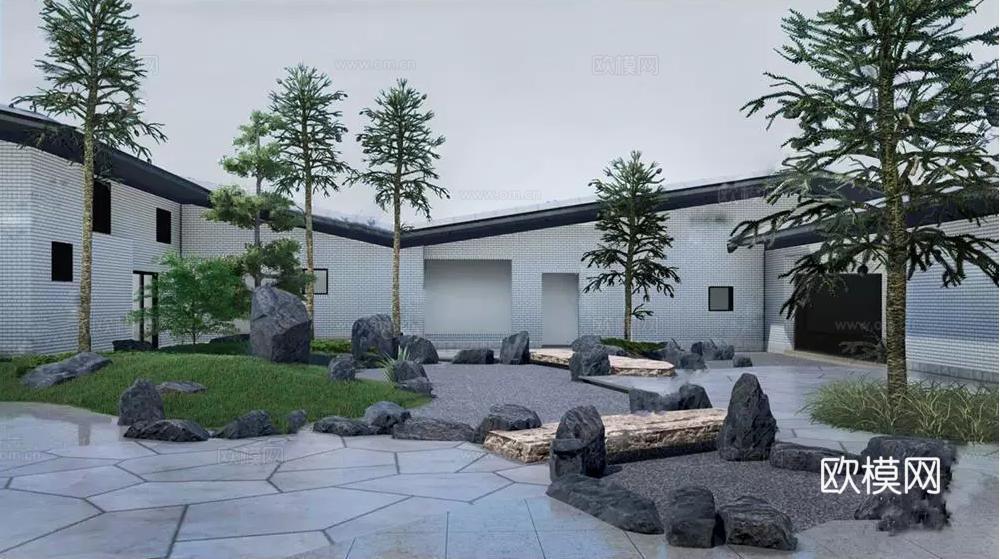 新中式风格庭院景观 景观小品su模型