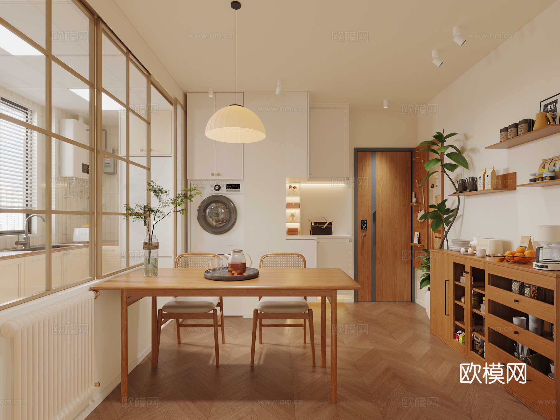 奶油原木风餐厅3d模型
