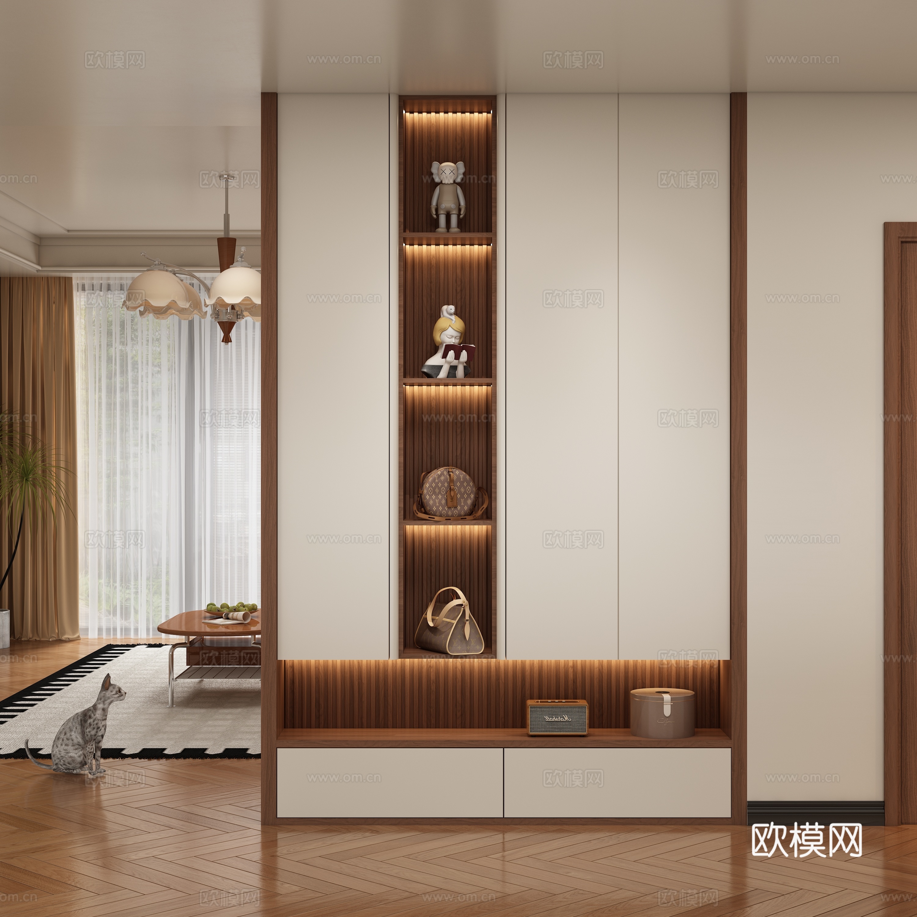 中古风玄关柜 过道3d模型