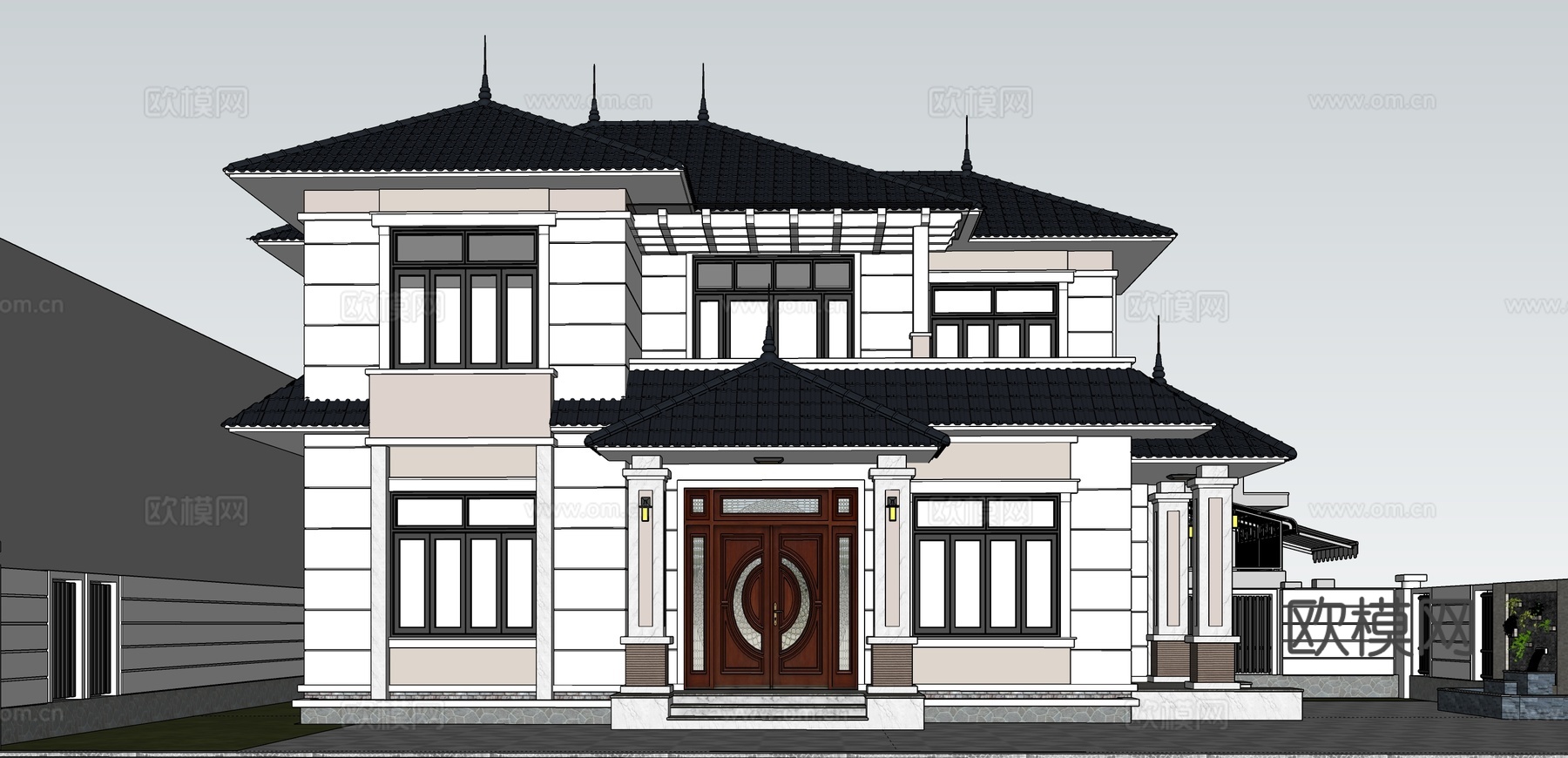 现代别墅建筑外观 农村自建房su模型
