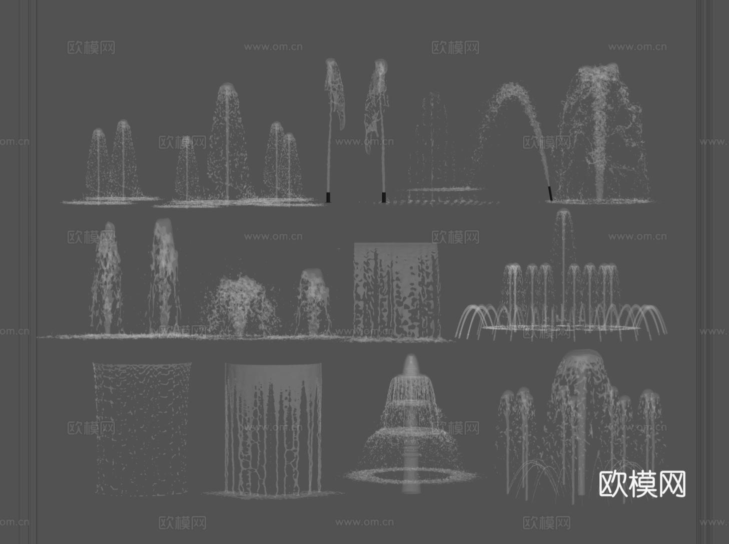 现代水幕瀑布 跌水 喷泉 流水 水景su模型