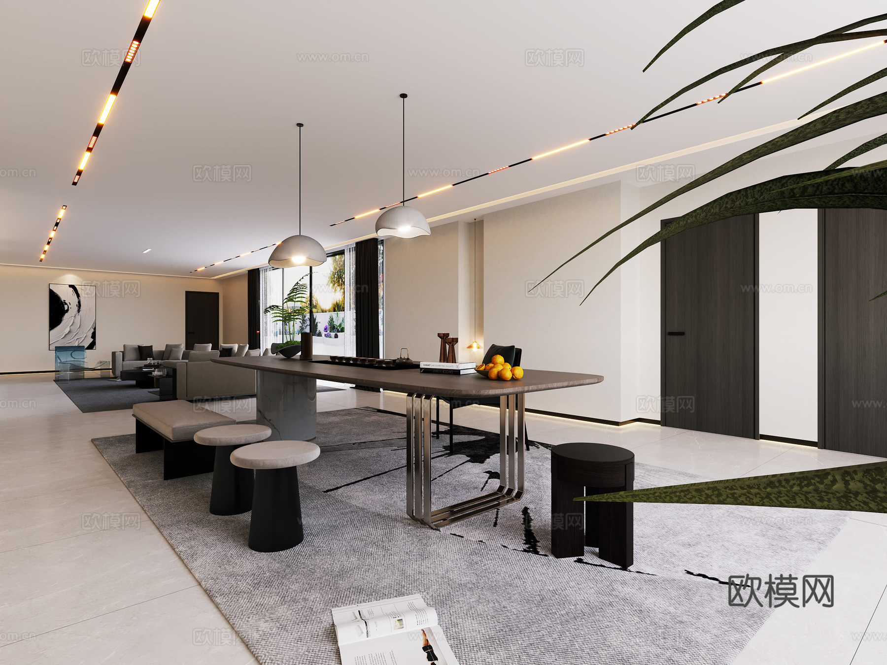 黑白灰茶室3d模型下载（渲染图2）