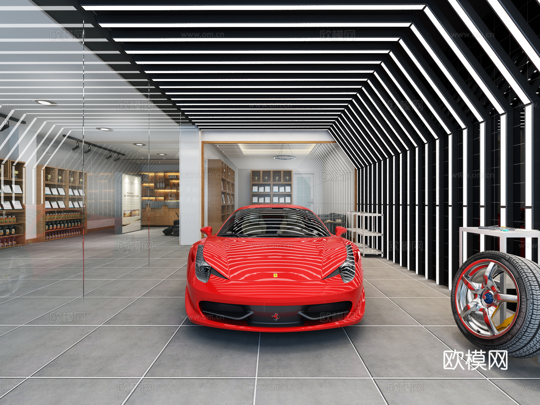 工业风汽车展厅 汽车美容 修车店3d模型