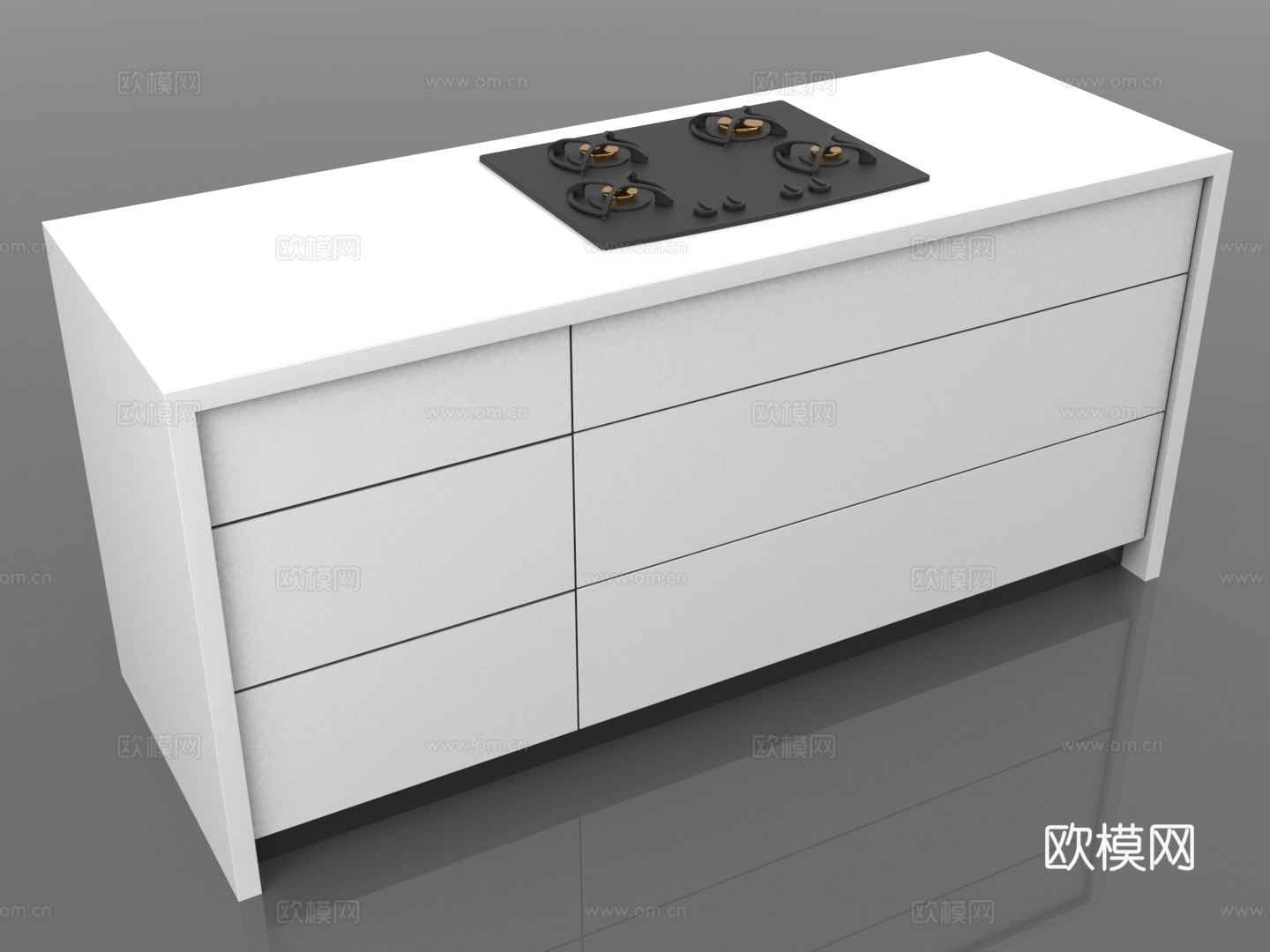 厨房柜 抽屉柜 燃气灶台 储物柜 现代风格3d模型